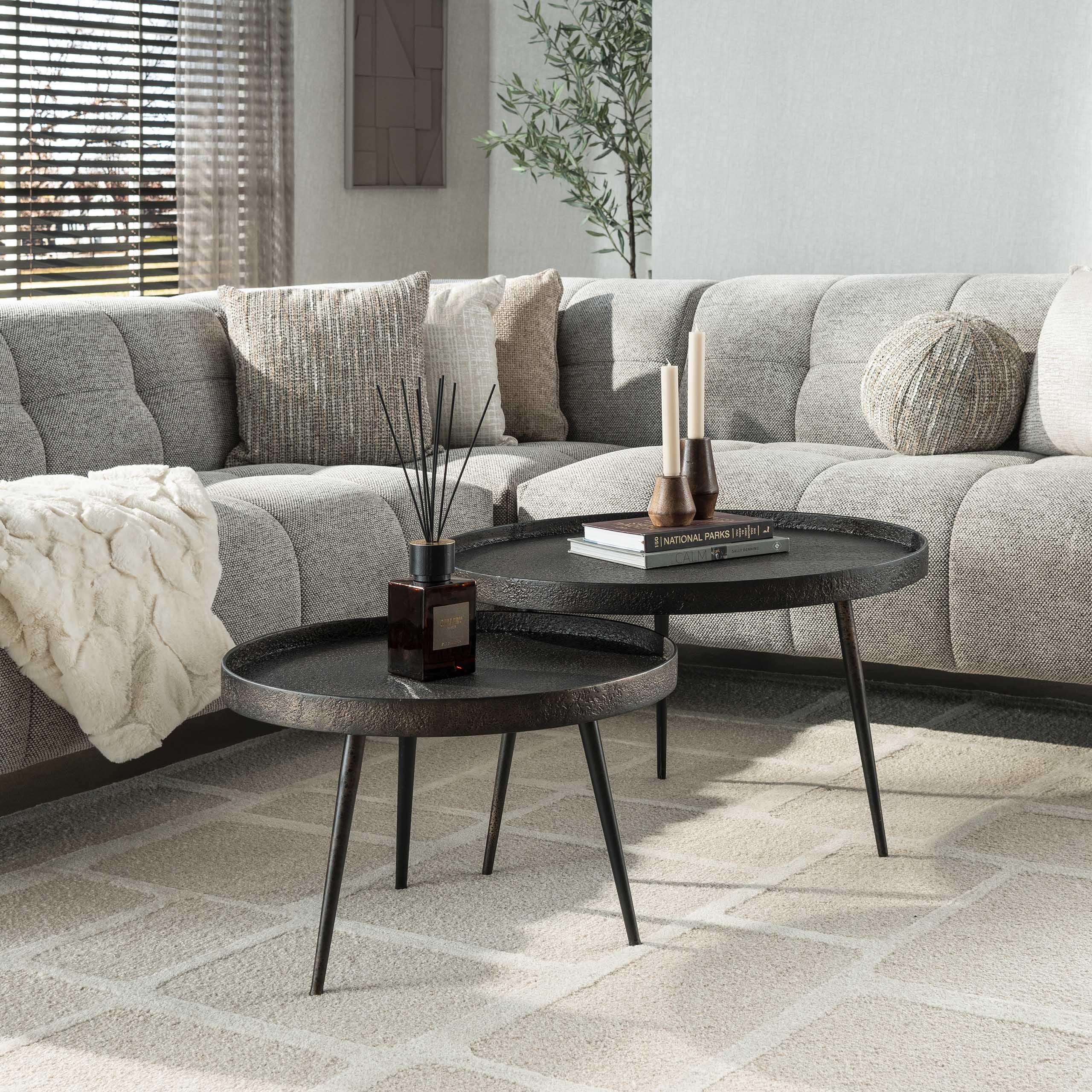 Tavolino metallico rotondo - Set di 2 - Grigio
