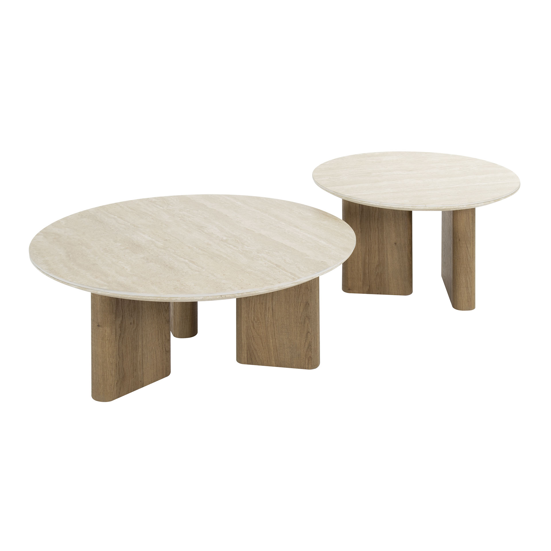 Tavolino Romano rotondo - Set di 2 - Ceramica travertino