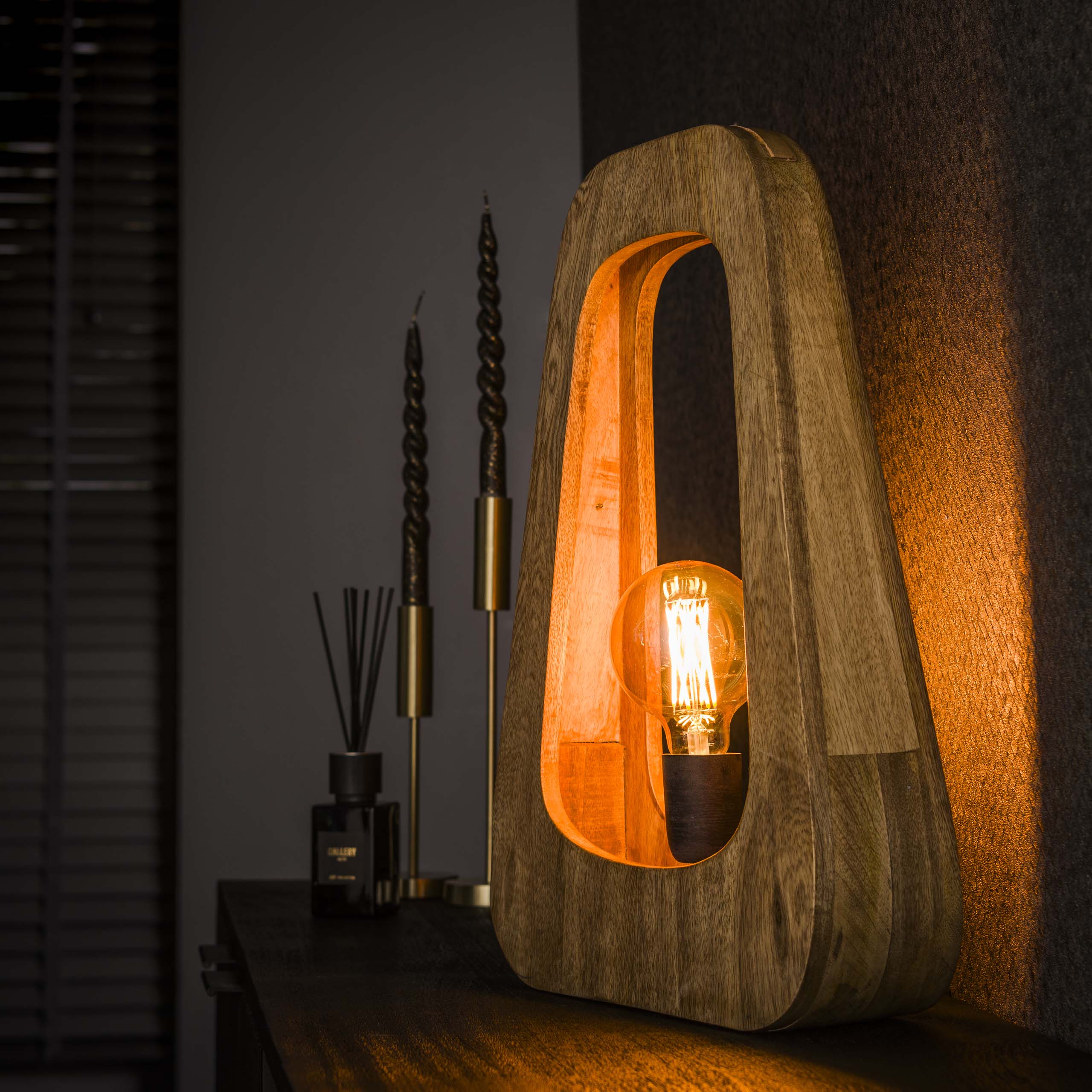 Table lamp 1L bray / Solid mango natural