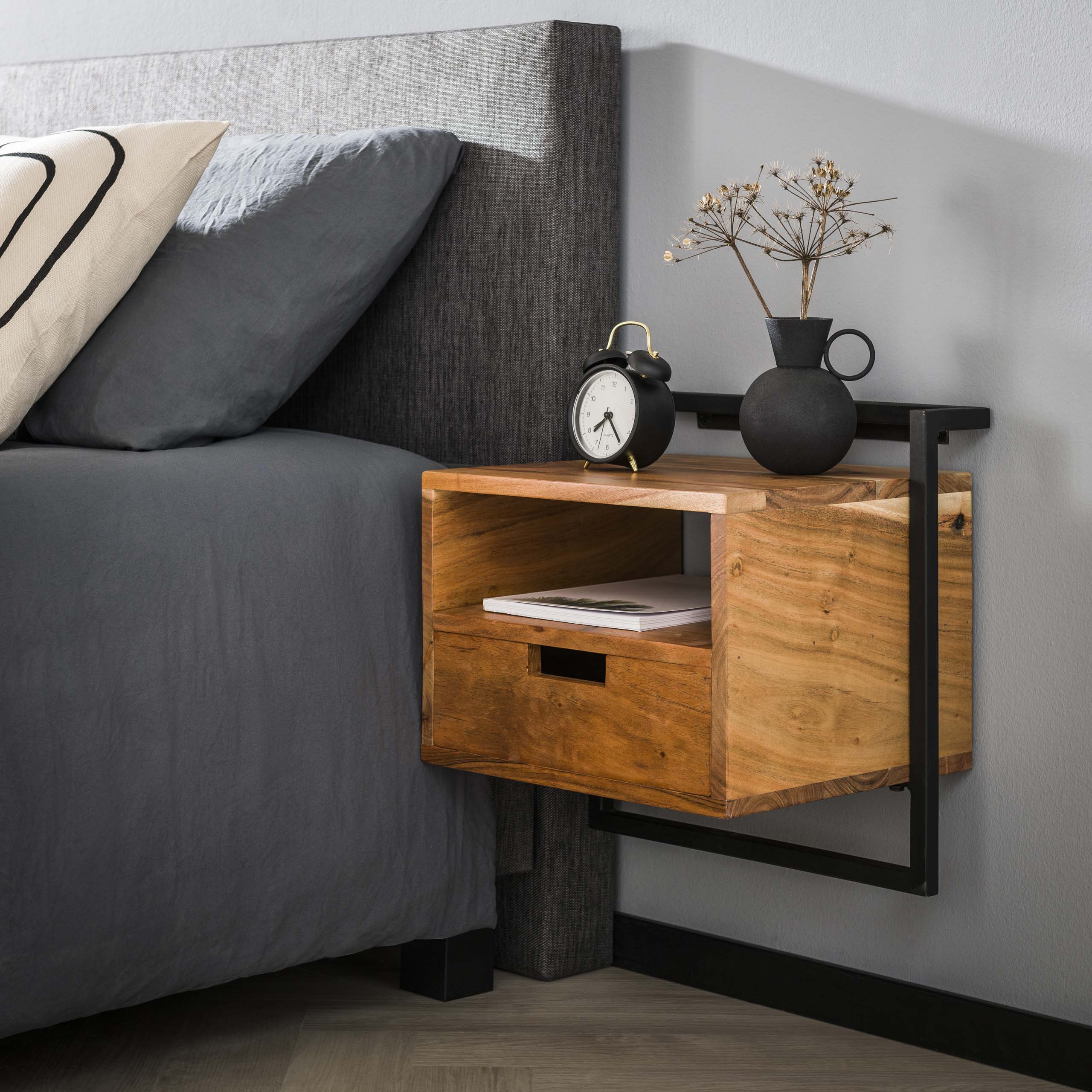 Comodino Air Solid - 1 cassetto - Acacia massiccia