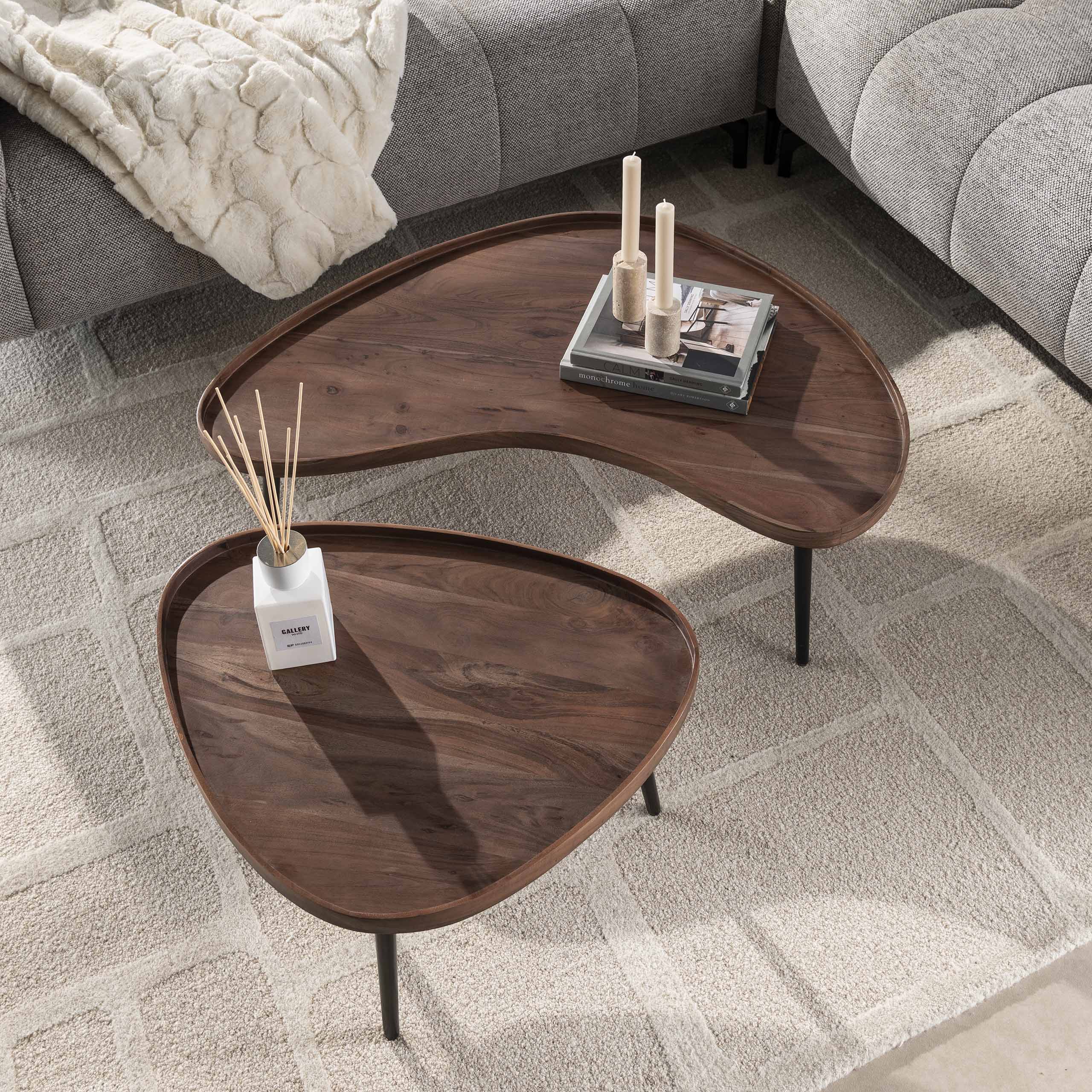 Tavolino Carve organico - set da 2 - marrone acacia