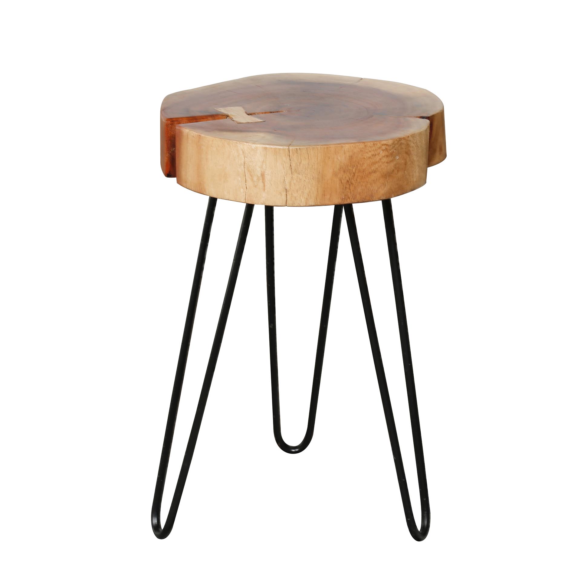 Side table trunk in 6cm thick solid acacia with steel frame. VPE2 / Solid acacia natural
