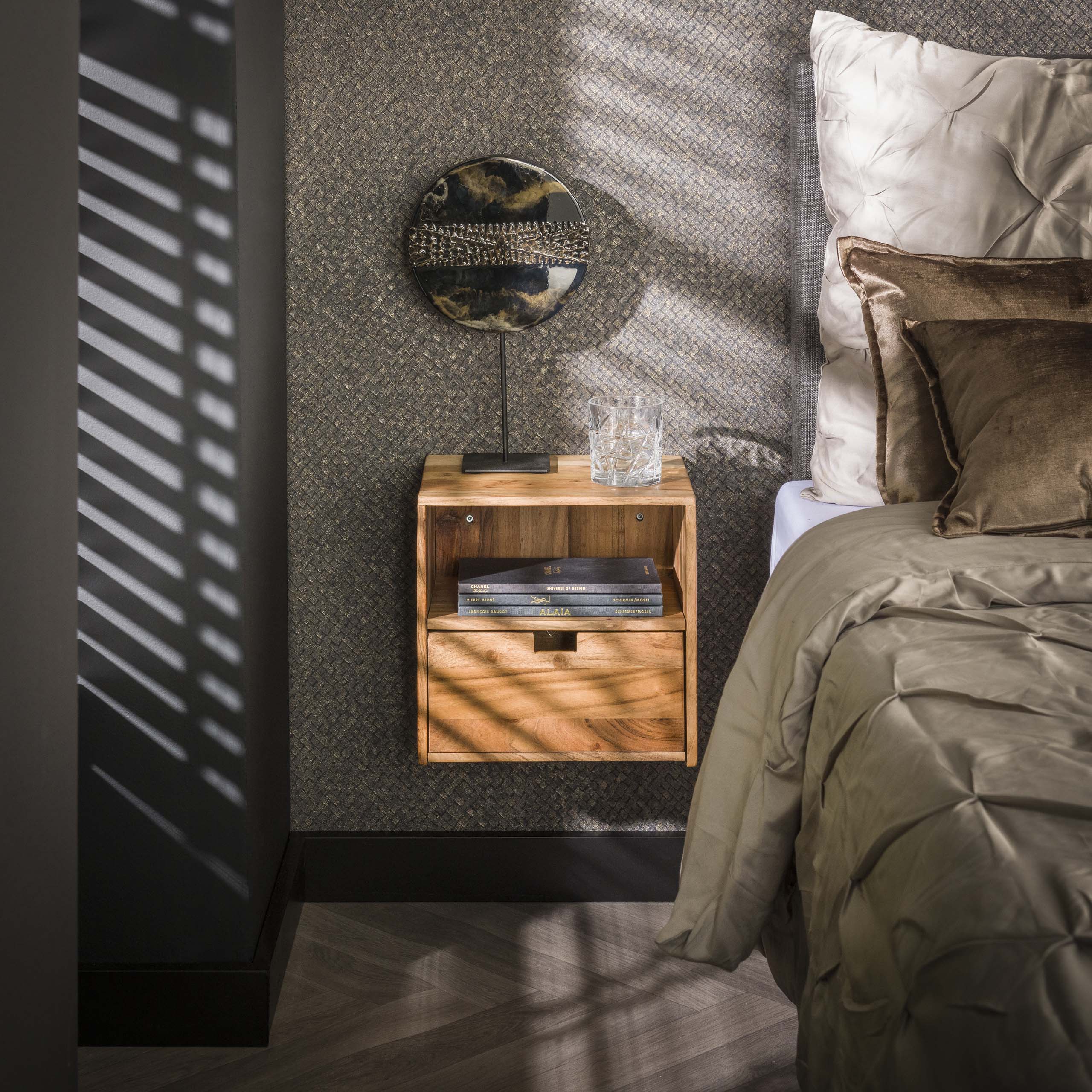 Set comodino/2 XS sospeso piatto/Acacia massiccia naturale