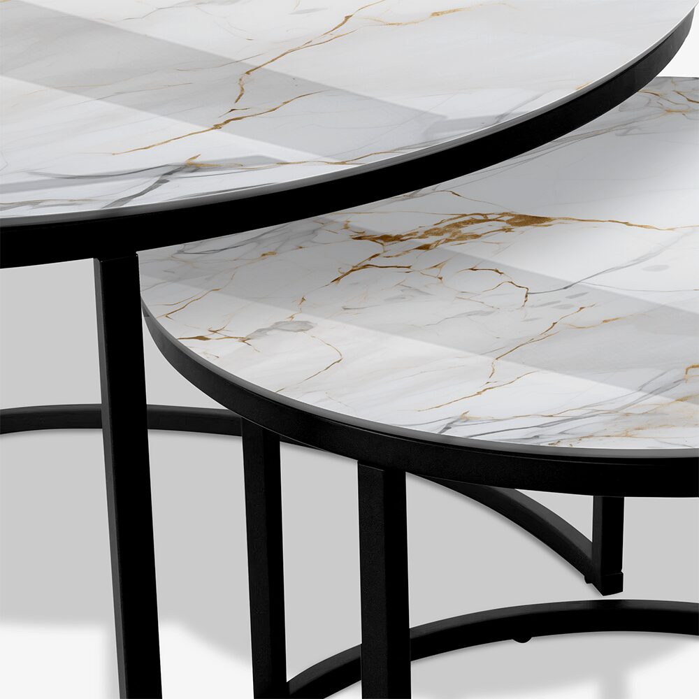 Tavolino Nero - Marmo Bianco e Oro
