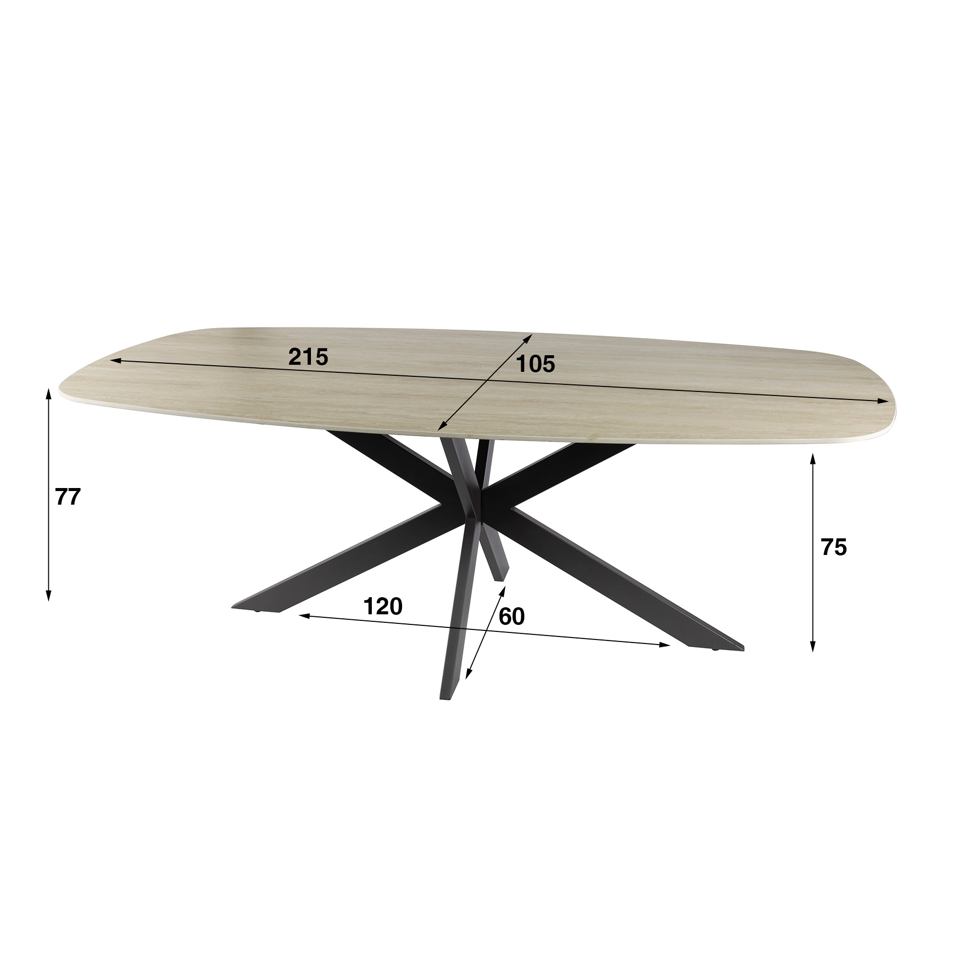 Tavolo da pranzo ovale Romano Cross 215 cm - Travertino in ceramica 3D