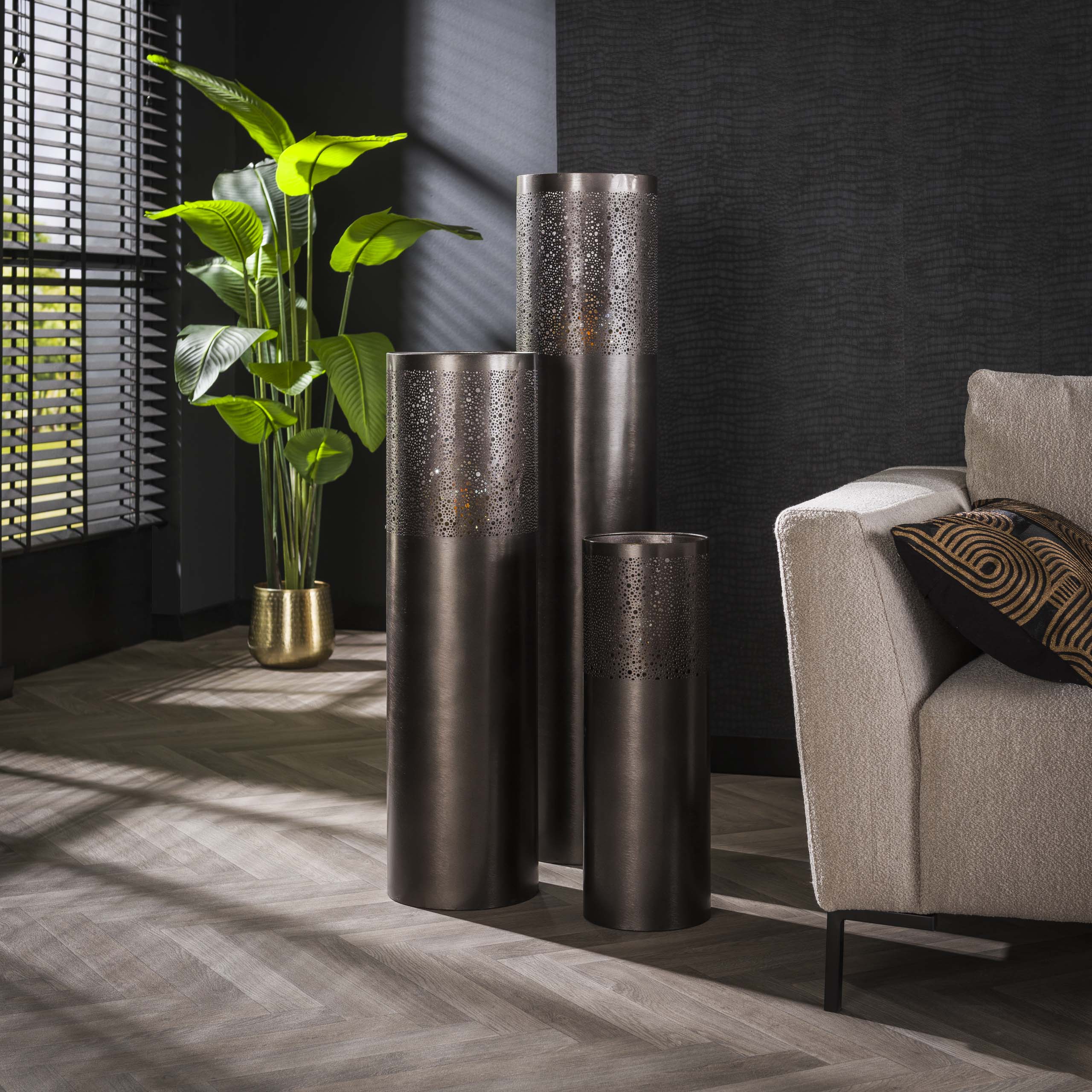 Lampada da terra Cilindro Glow 1 luce 90 cm - Nichel nero