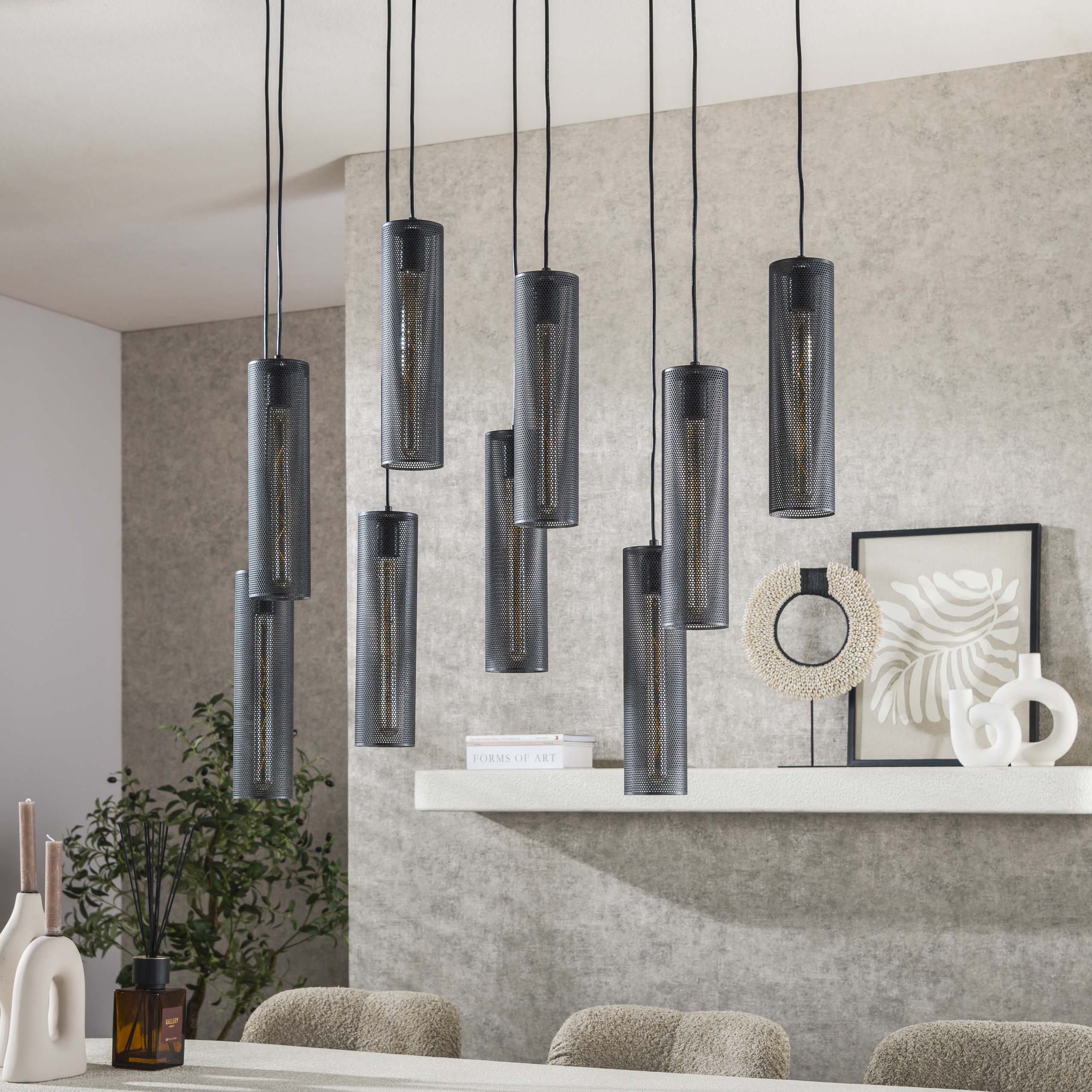 Lampada a sospensione maglia 5+4 tubi / Artic nero