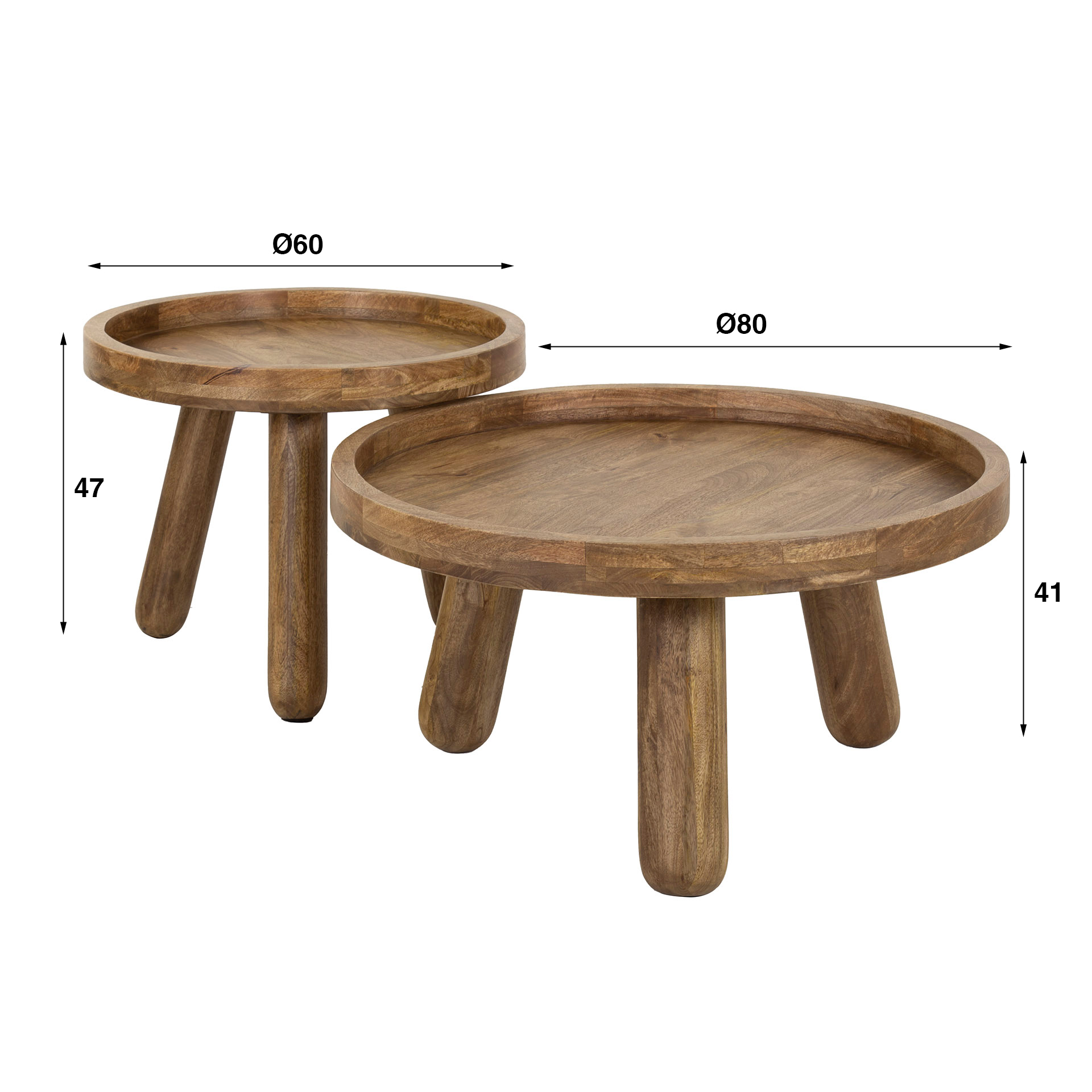 Tavolino treppiede - set di 2 - Colore solido mango sabbia