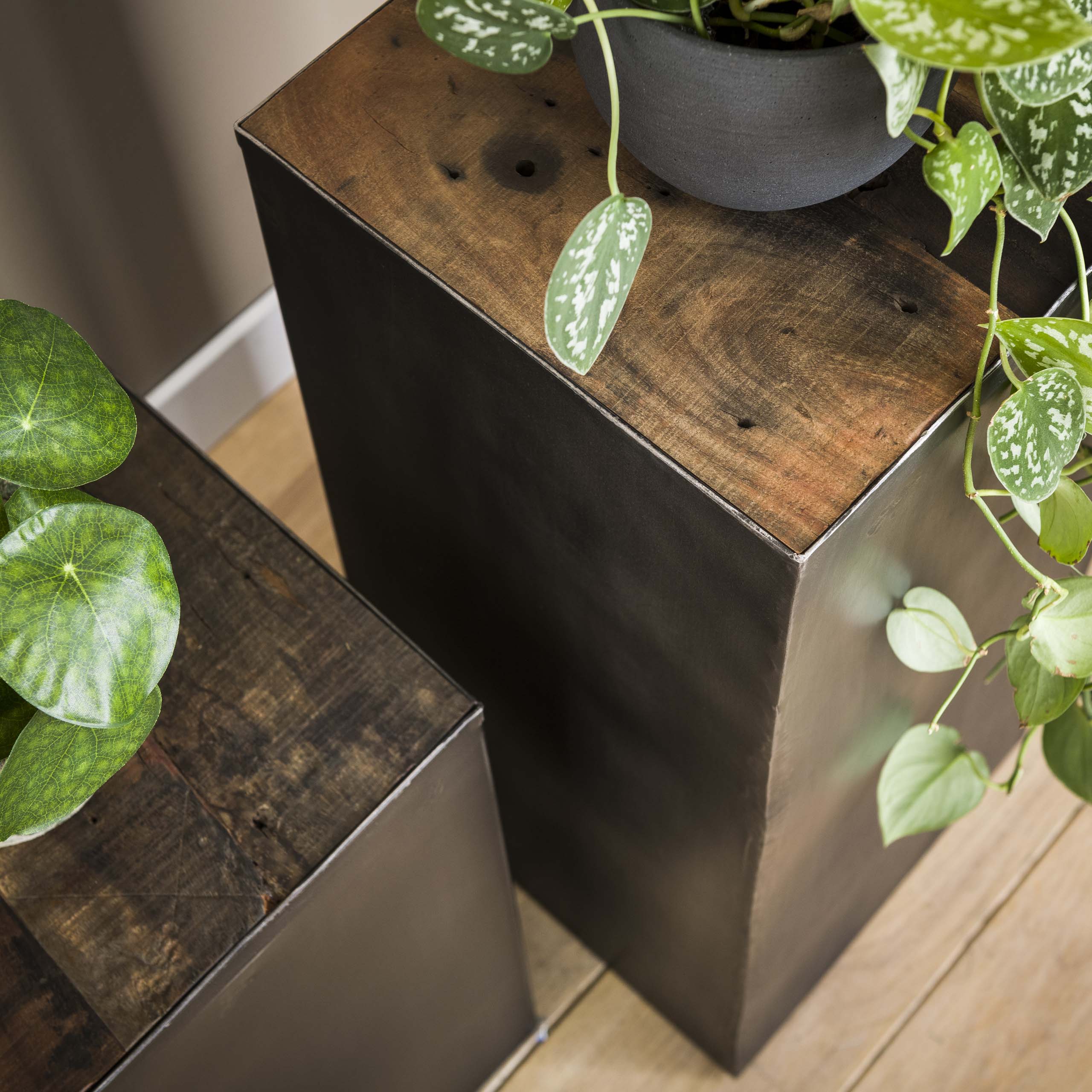 Flower column 70 natural brush Raft steel / Robust hardwood