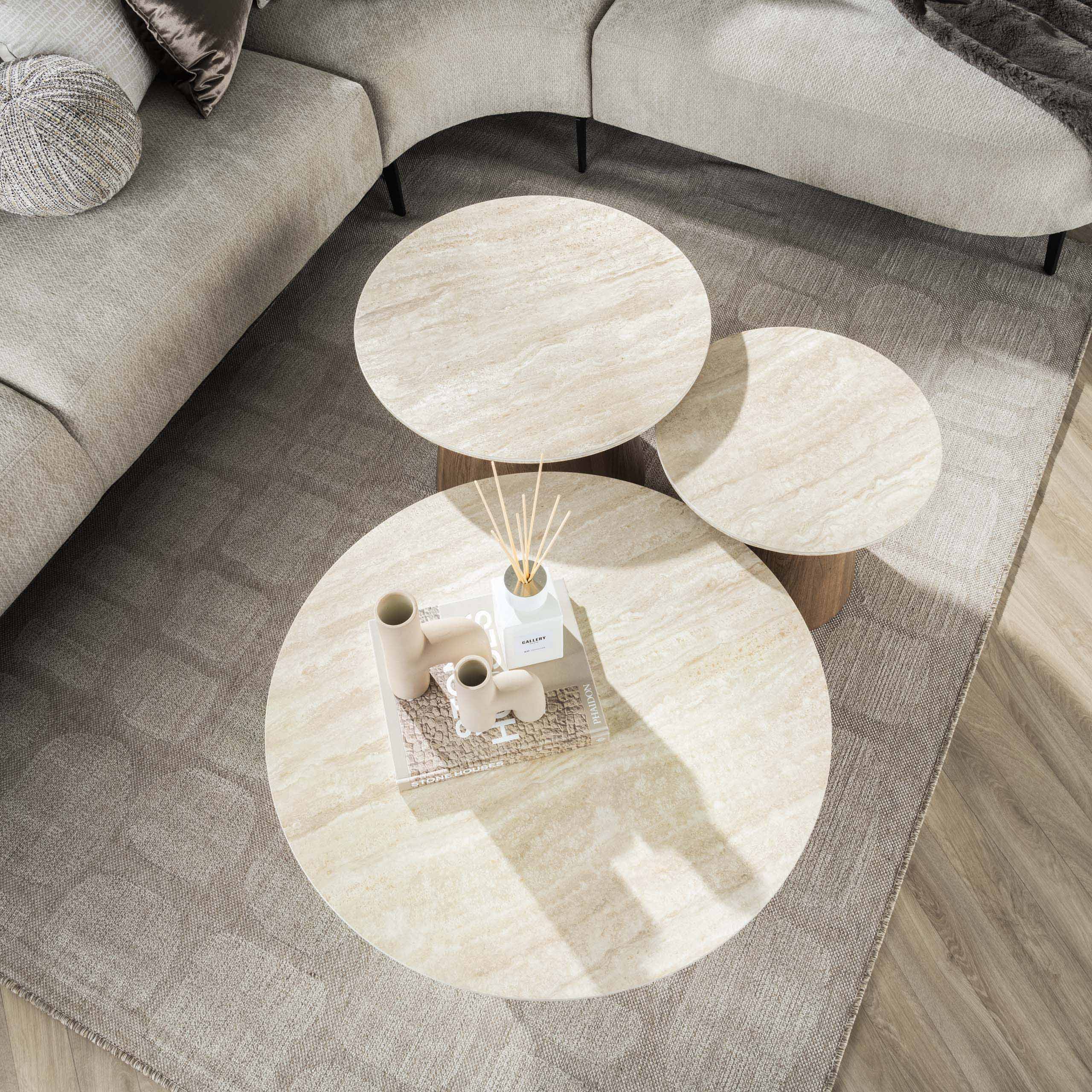 Tavolino Romano rotondo - Set di 3 - Ceramica travertino