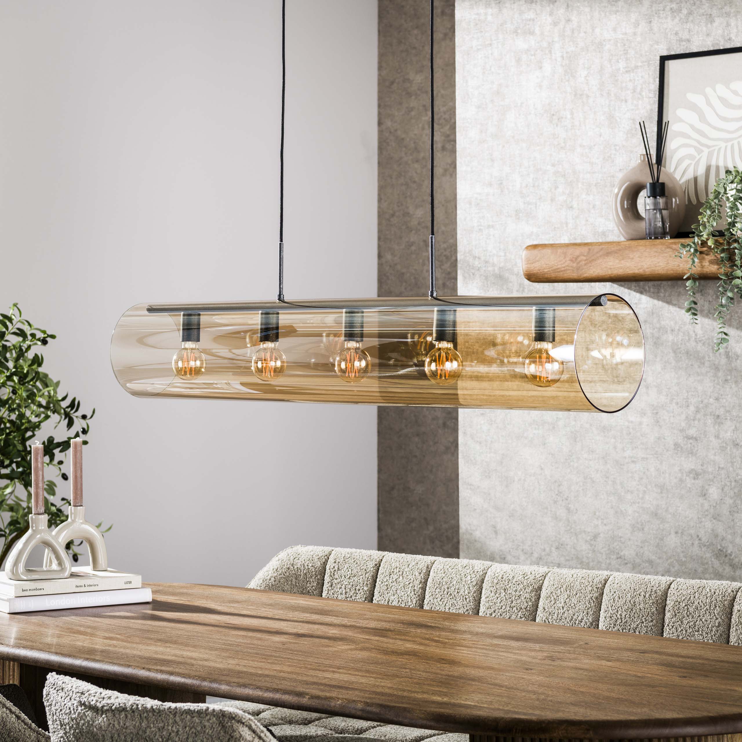 Lampada a sospensione tubo 5L vetro ambrato / nero artico