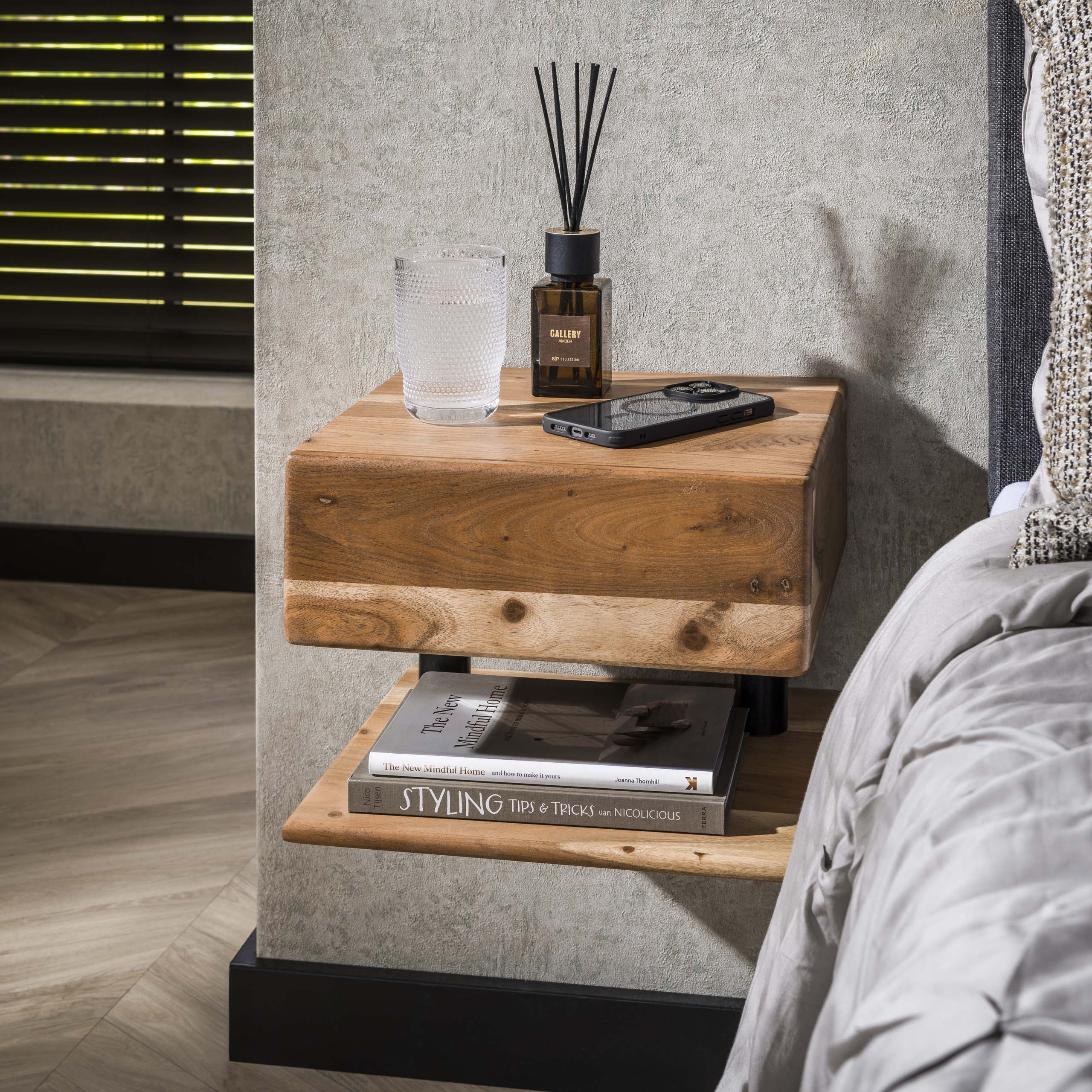 Bedside table 1L shelve / Solid acacia natural