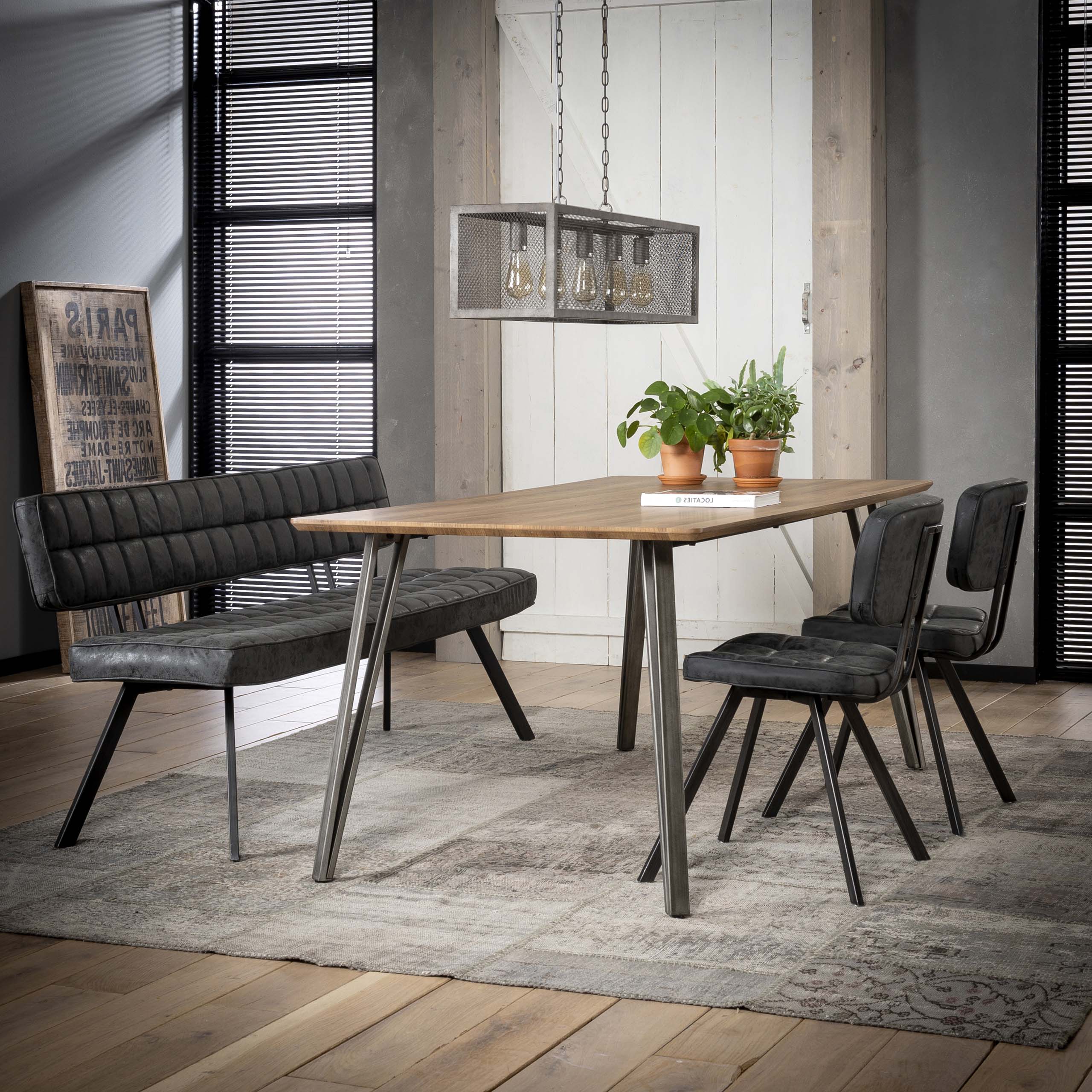 Dining room sofa 180 cm with cross stitching and an open back. / Wax PU black