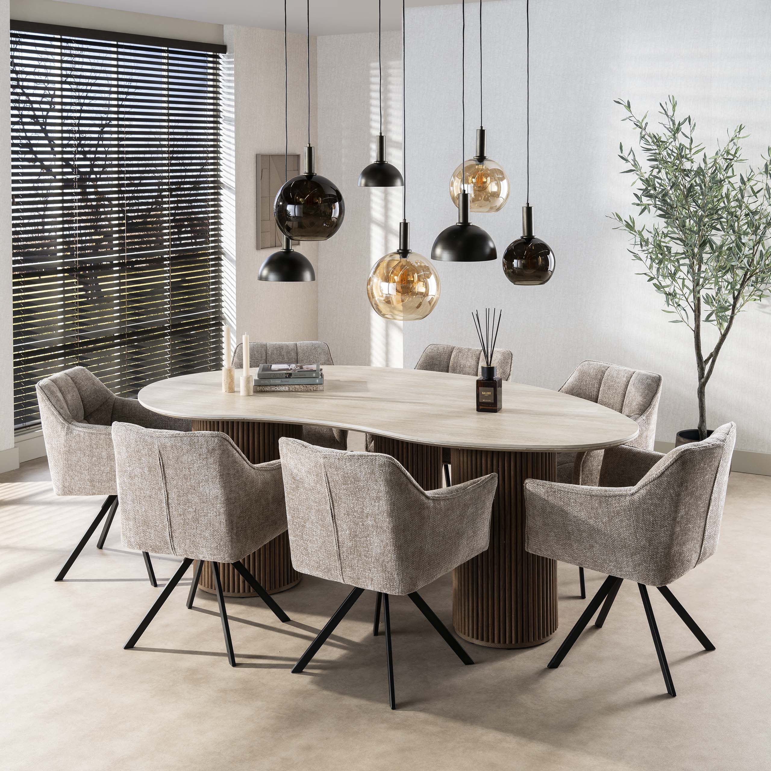 Romano dining table kidney-shaped 215 cm - 3D ceramic travertine
