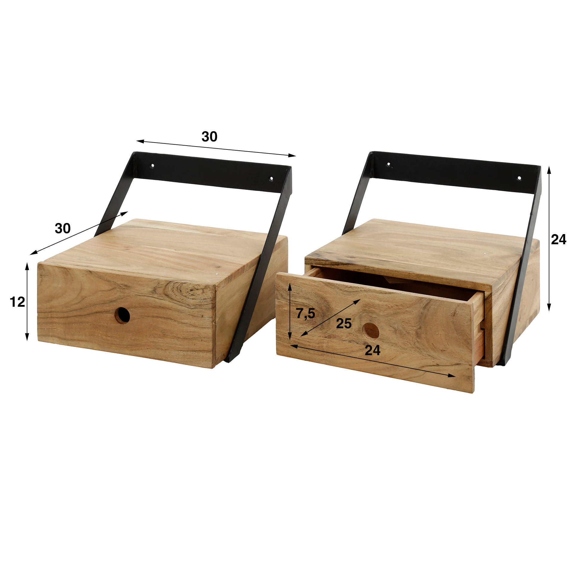 Set comodino/2 listelli appendiabiti XS / Acacia massiccia naturale