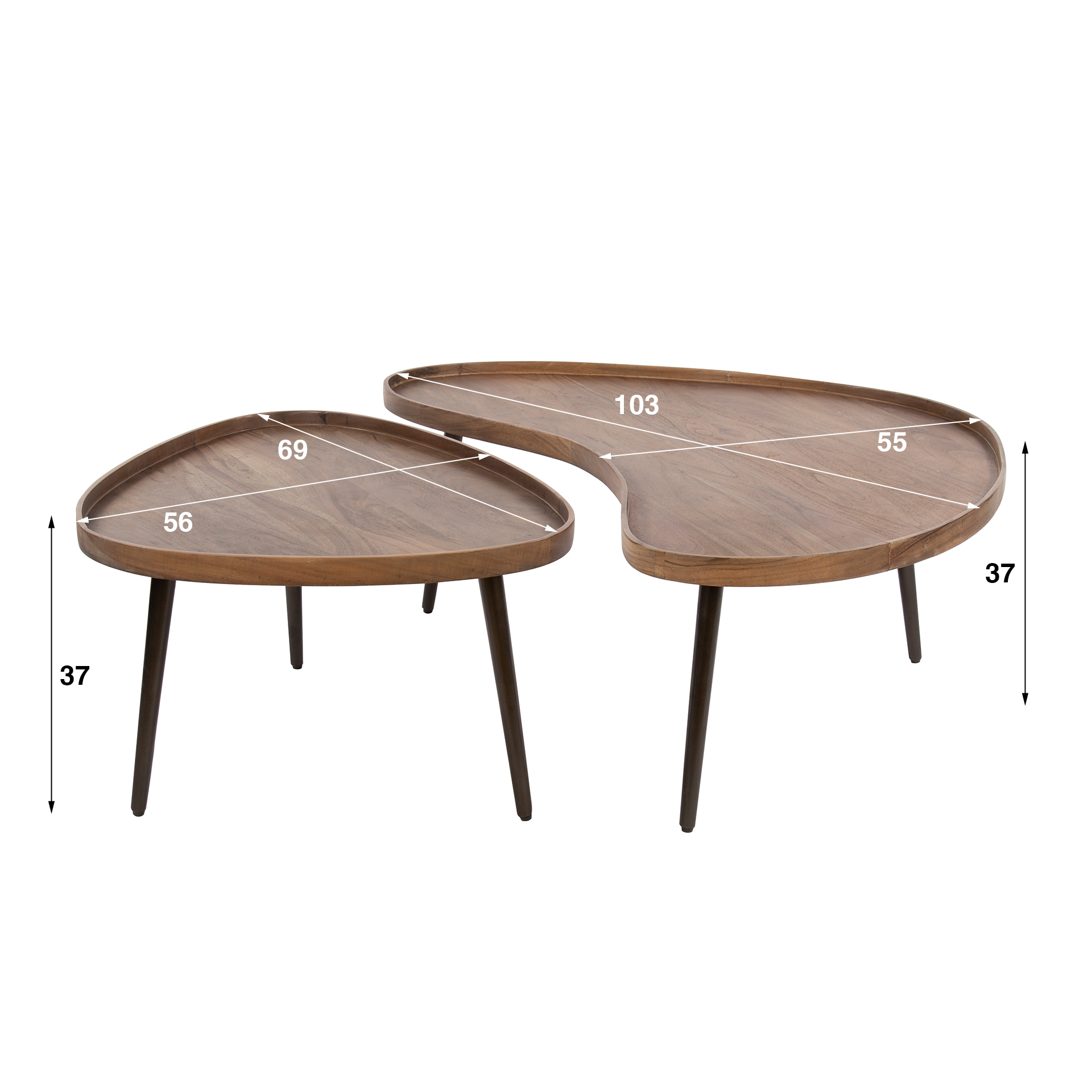 Tavolino Carve organico - set da 2 - marrone acacia