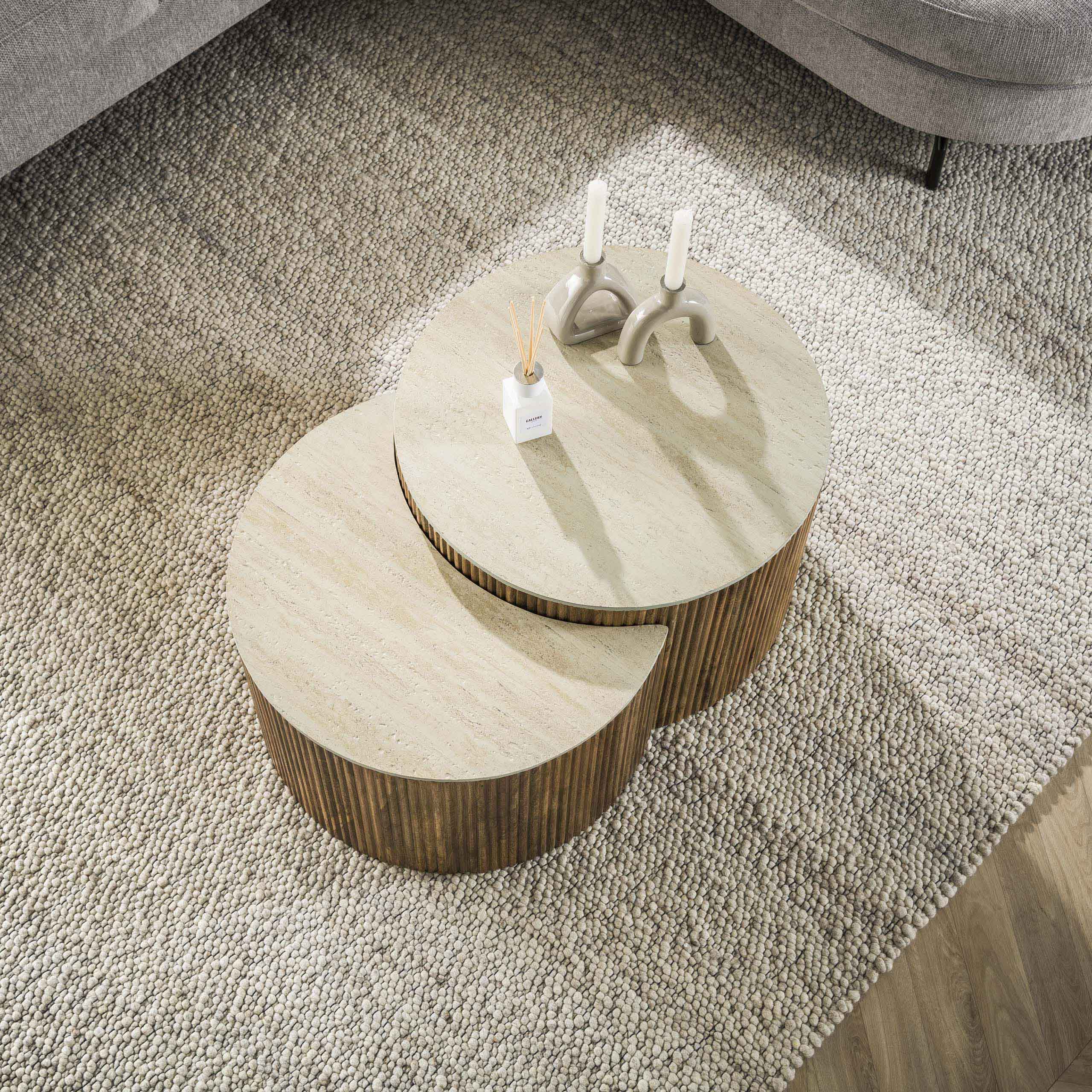 Tavolino Nuovo semicircolare - Set di 2 - Solido mango sabbia