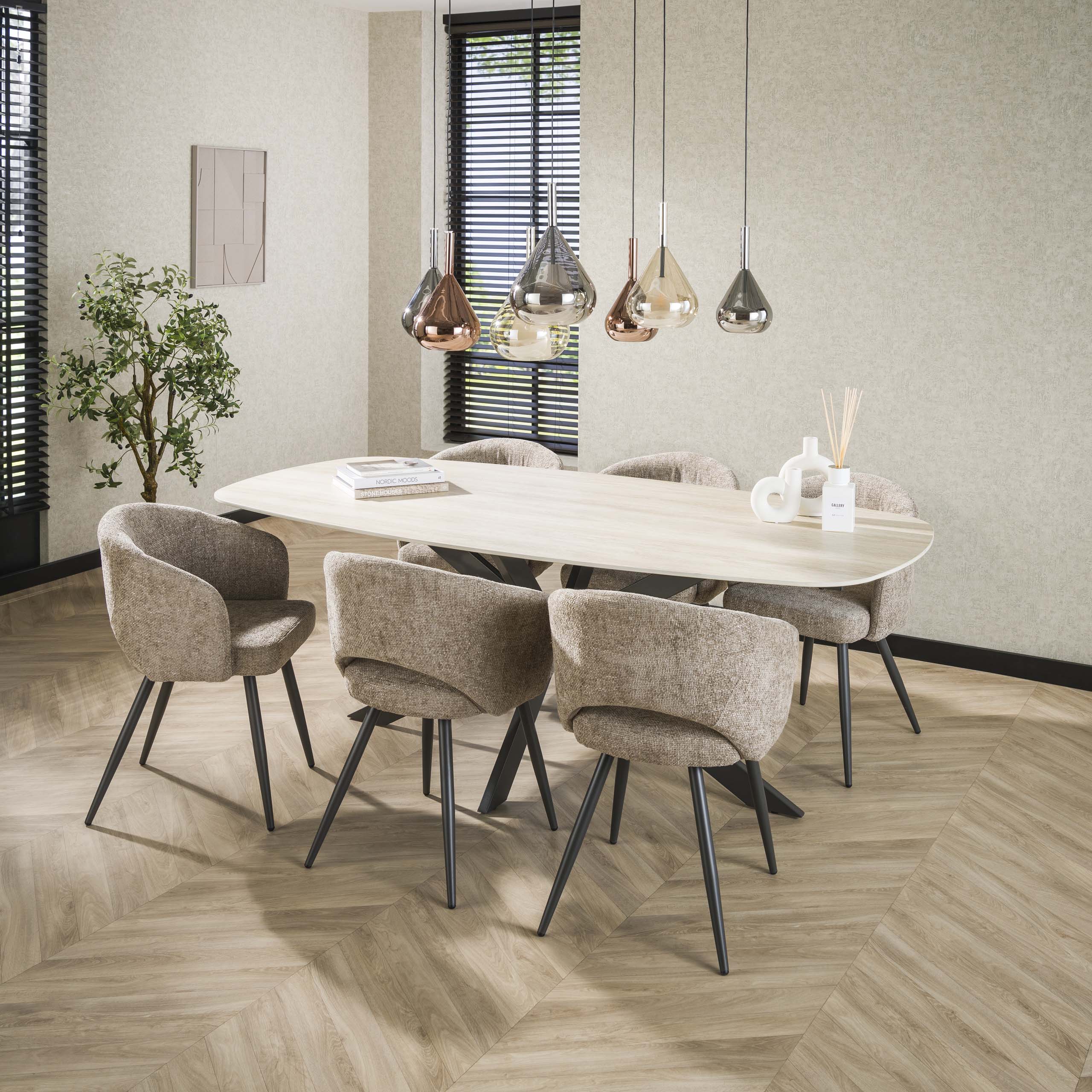 Tavolo da pranzo ovale Romano Cross 215 cm - Travertino in ceramica 3D
