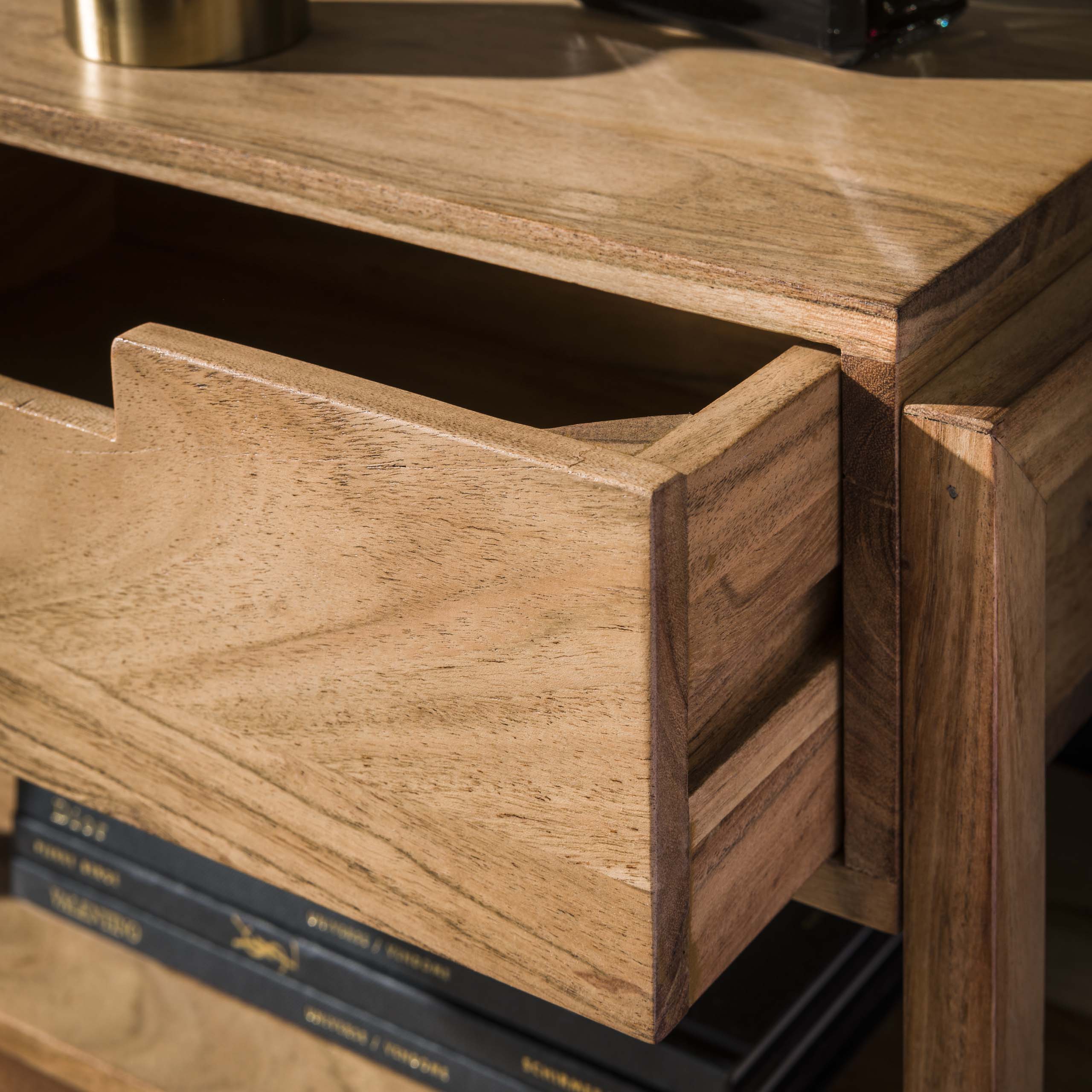 Bedside table 1L wooden frame floating / Solid acacia natural