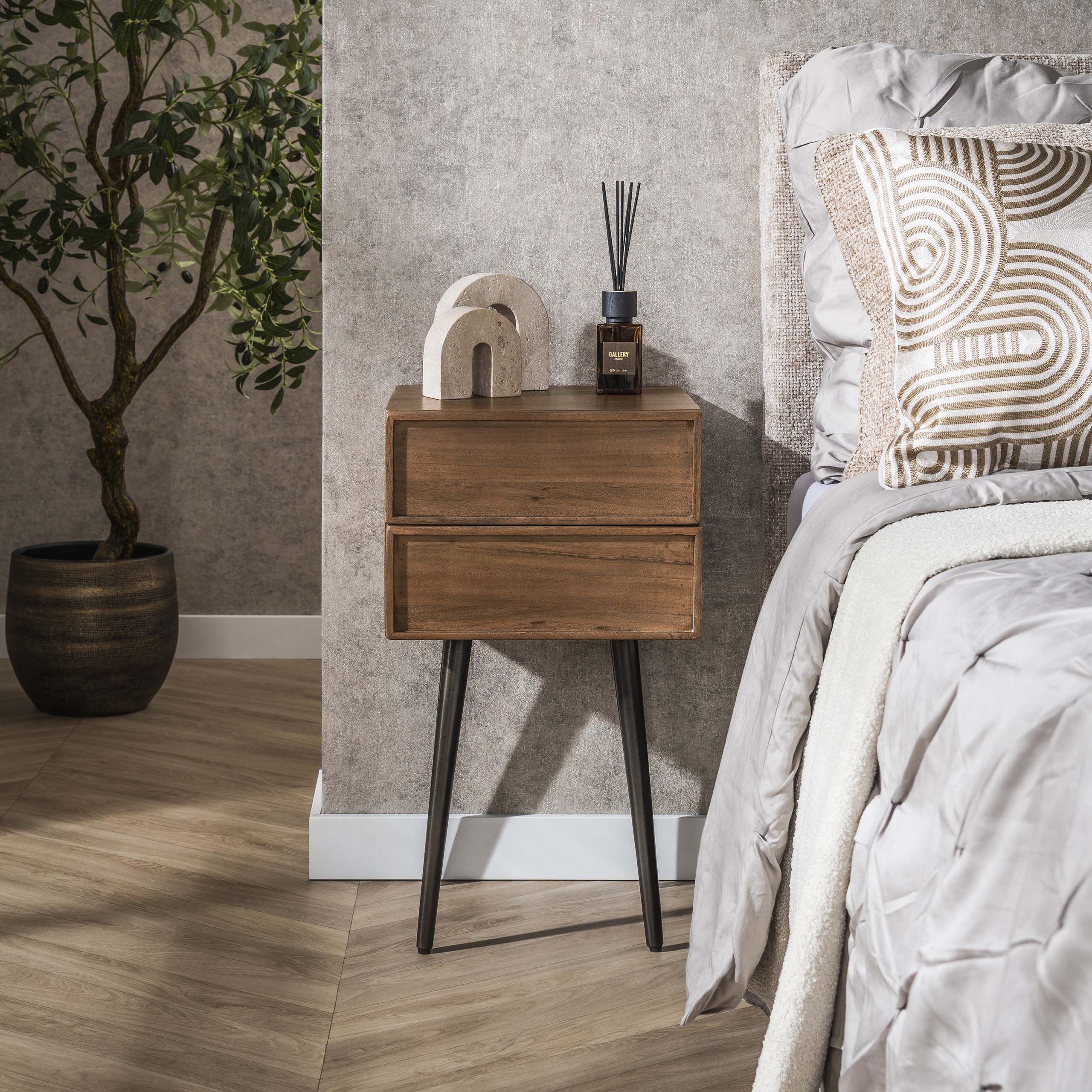 Bedside Table Frame 2 drawers - Solid acacia brown