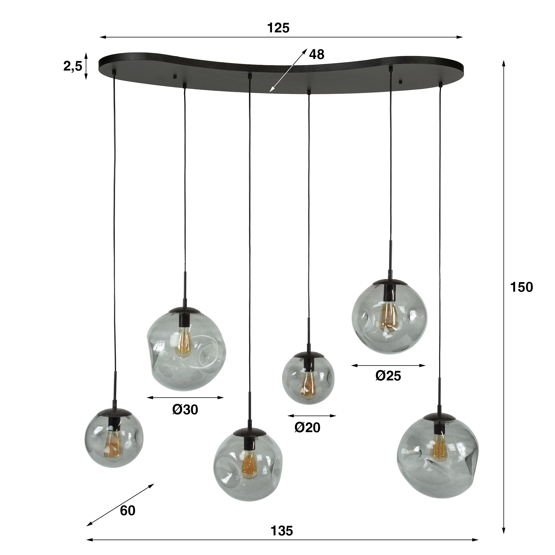 Lampada a sospensione Stellar Black a 6 luci - Nero artico