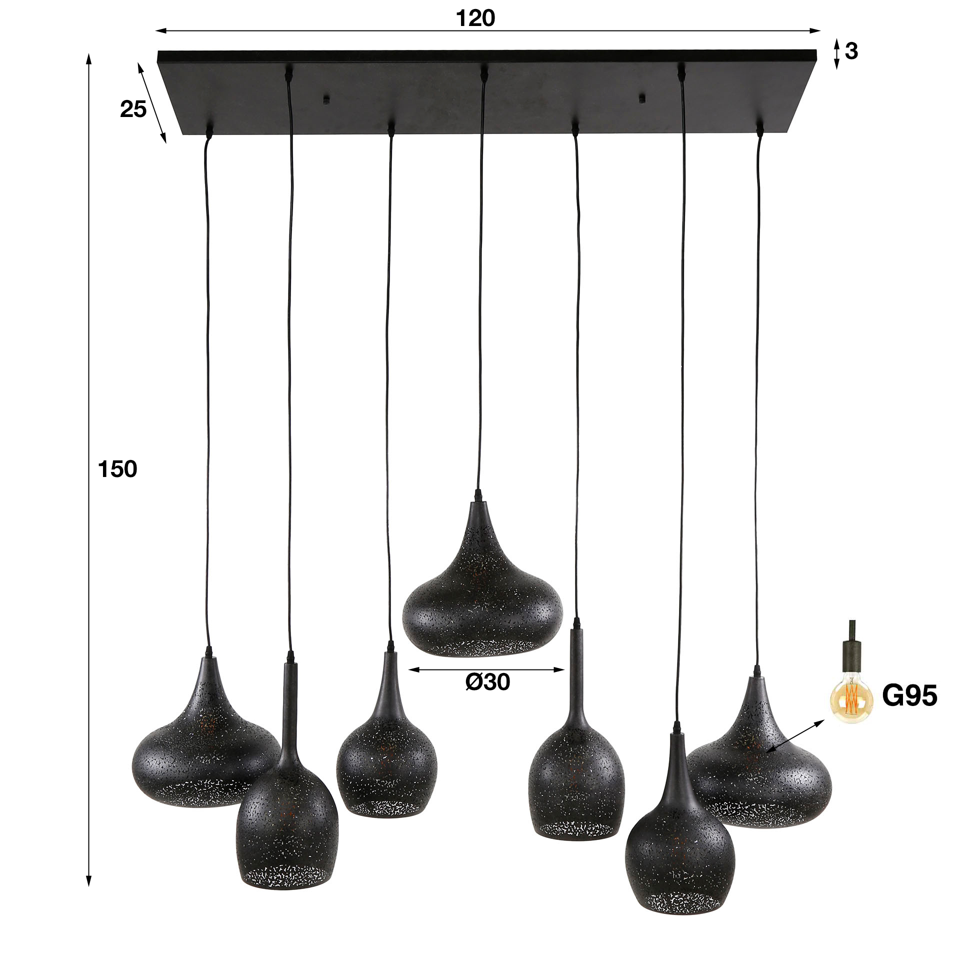 Hanging lamp 4+3 zip / Artic black