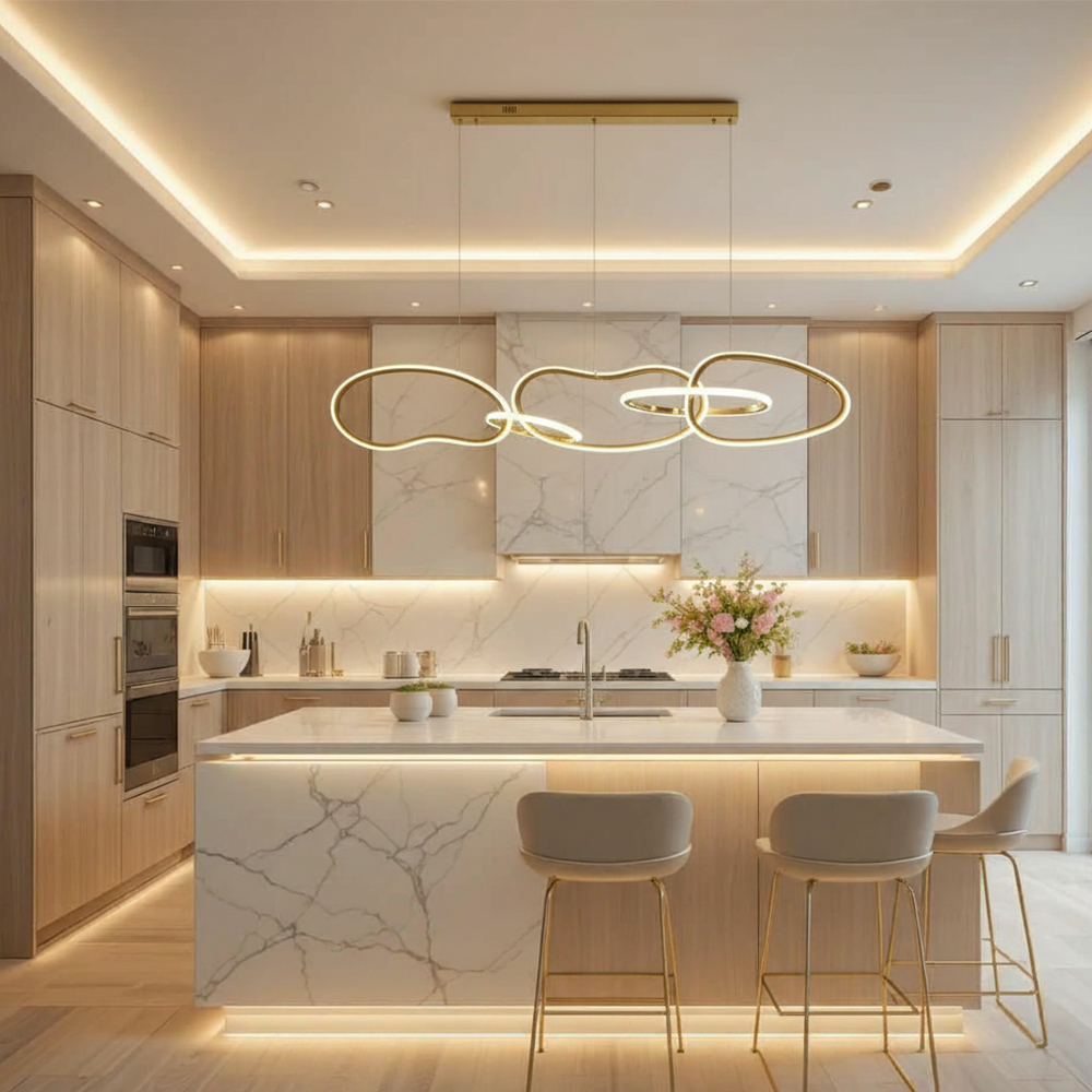 Hanging lamp Aurora – Design 5 rings Gold 120 cm