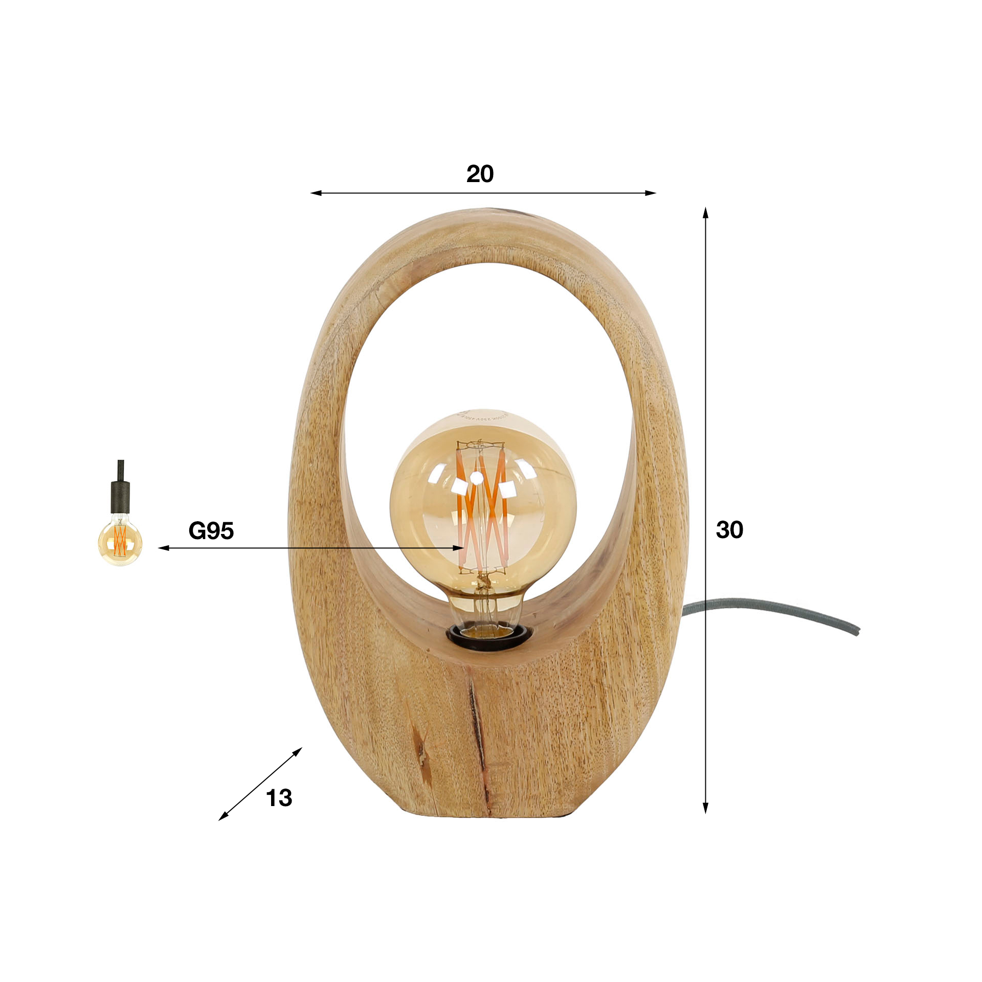 Table lamp 1L Arch wood / Solid mango natural