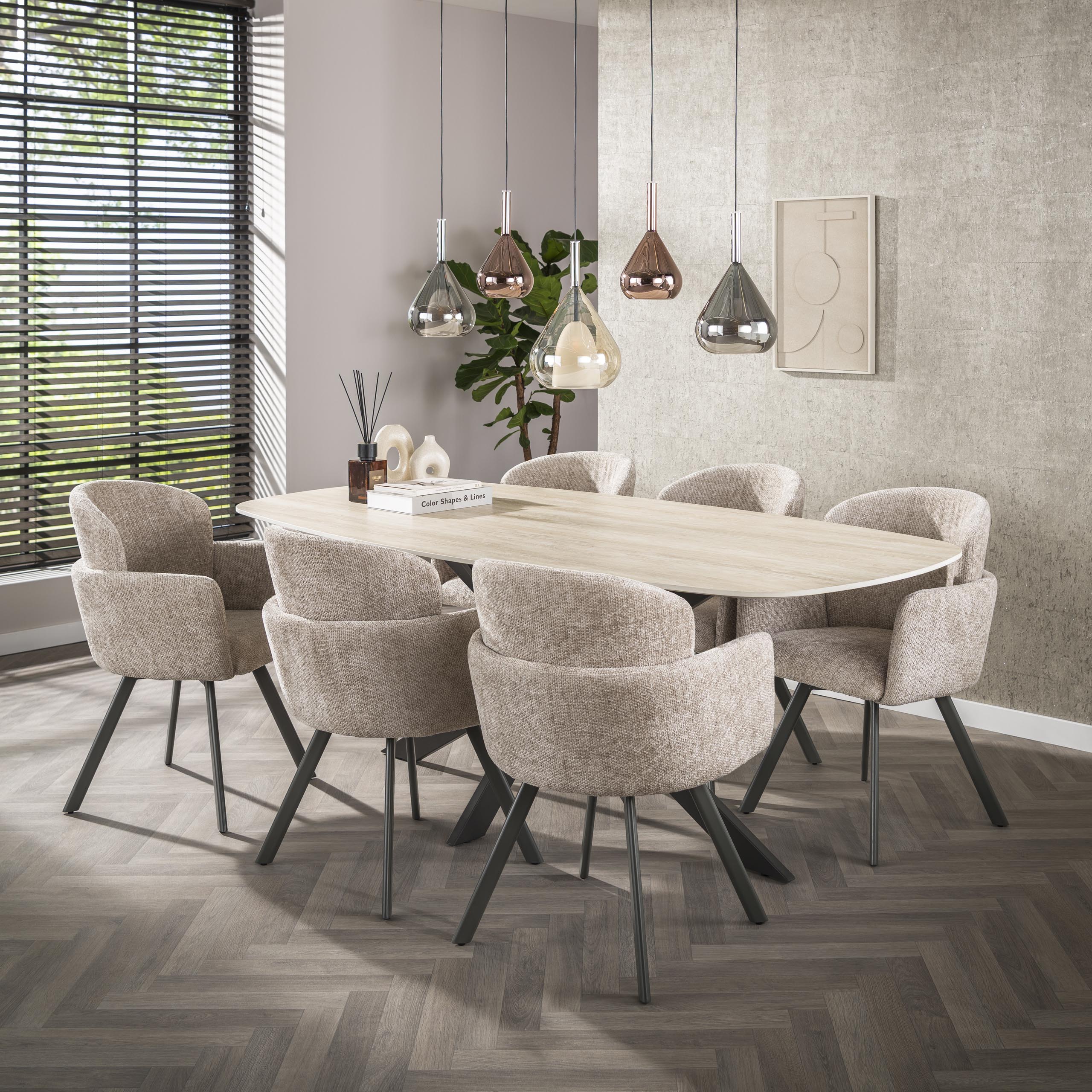 Tavolo da pranzo ovale Romano Cross 215 cm - Travertino in ceramica 3D