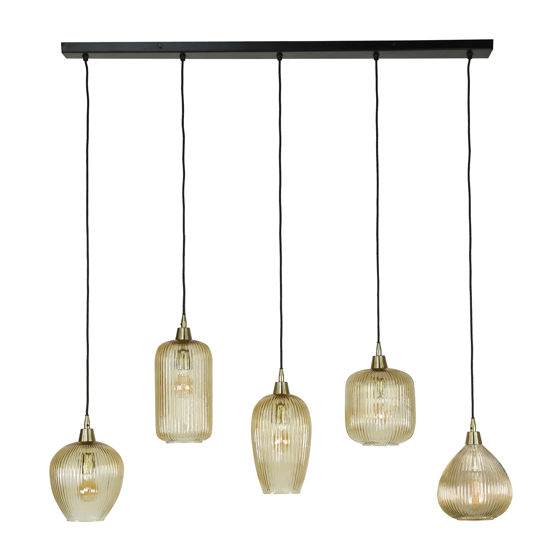 Hanging lamp Stripe 5-light - amber glass