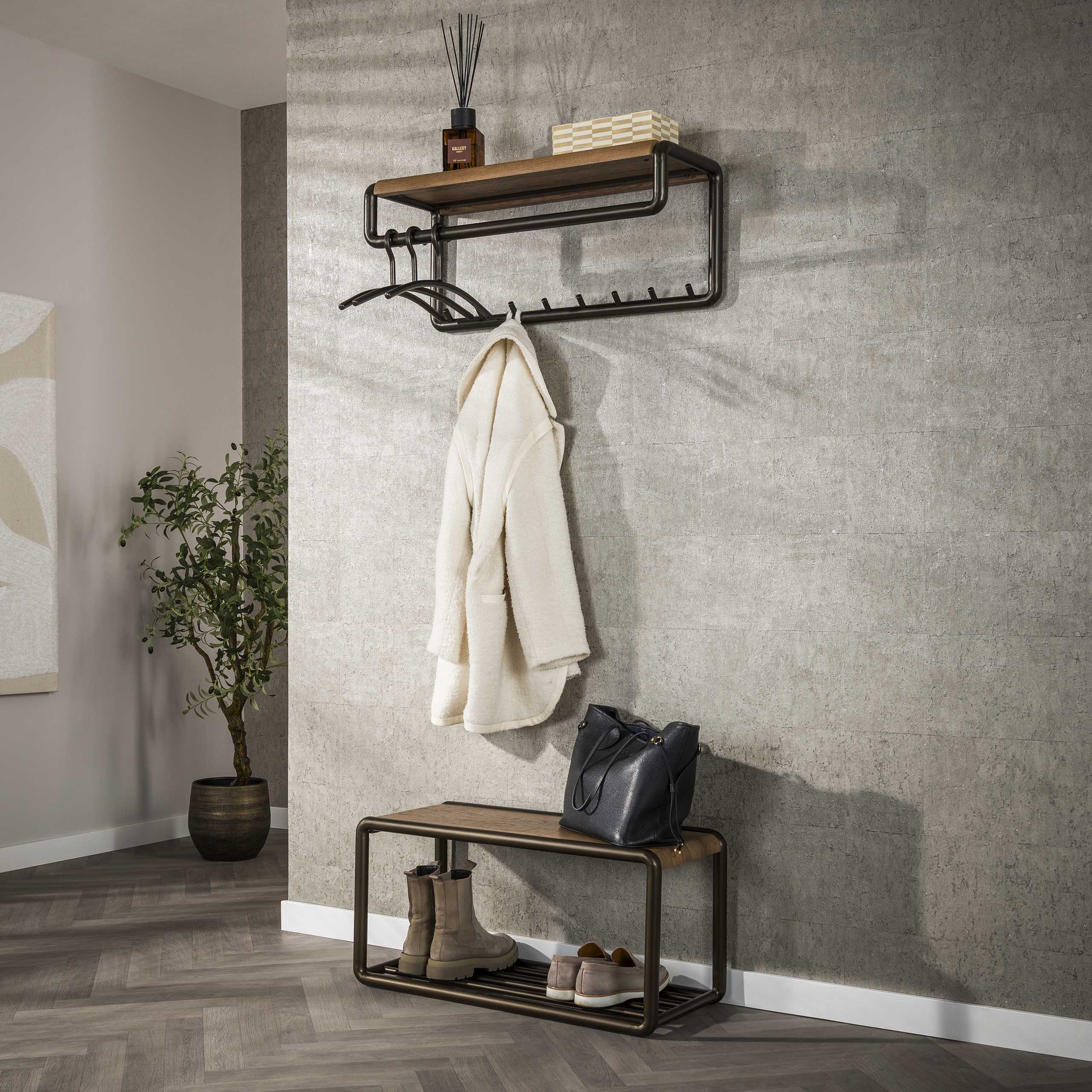 Appendiabiti Luno asta e cappelliera 8 ganci - Drift brown