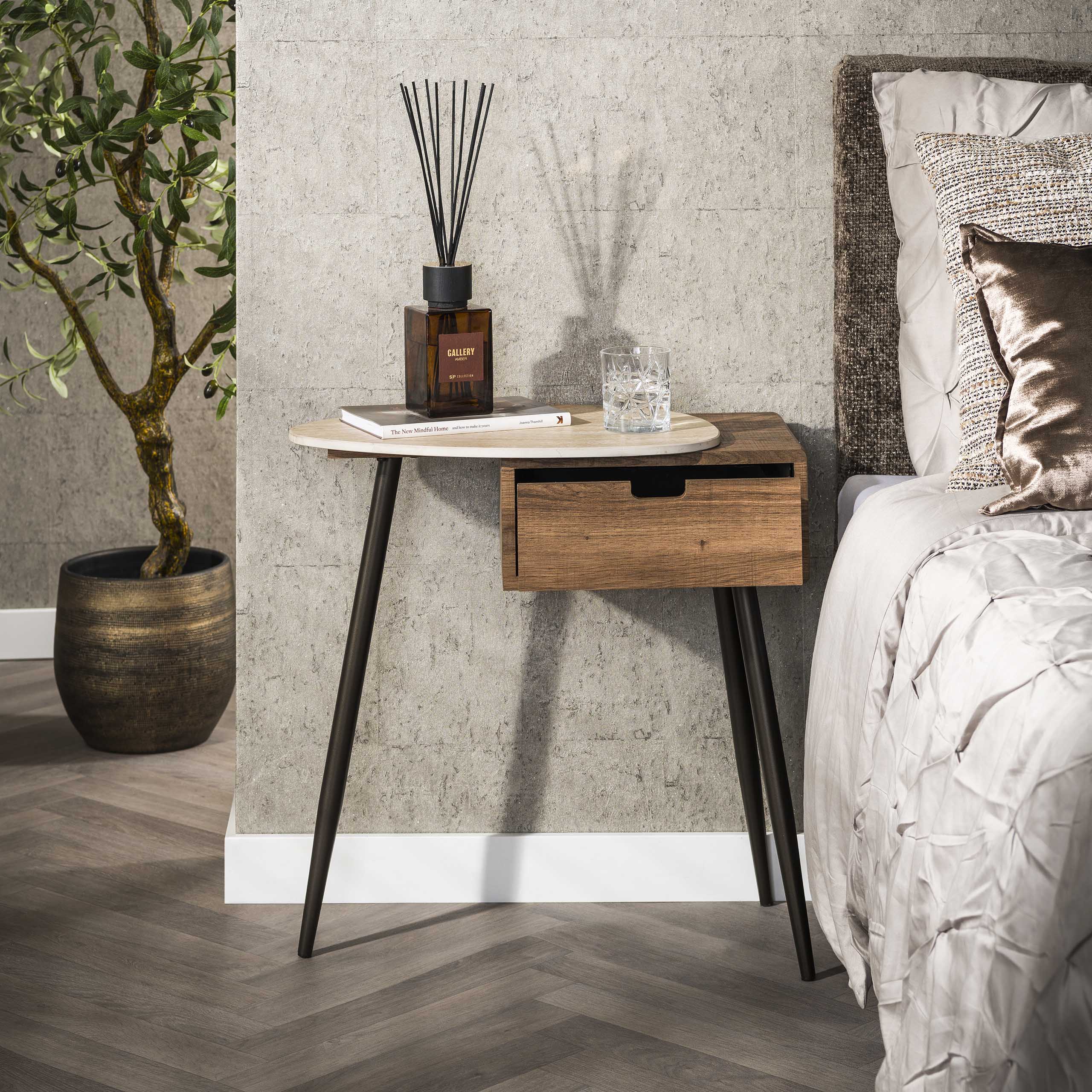 Comodino Travino 1 cassetto sx - Ceramica travertino