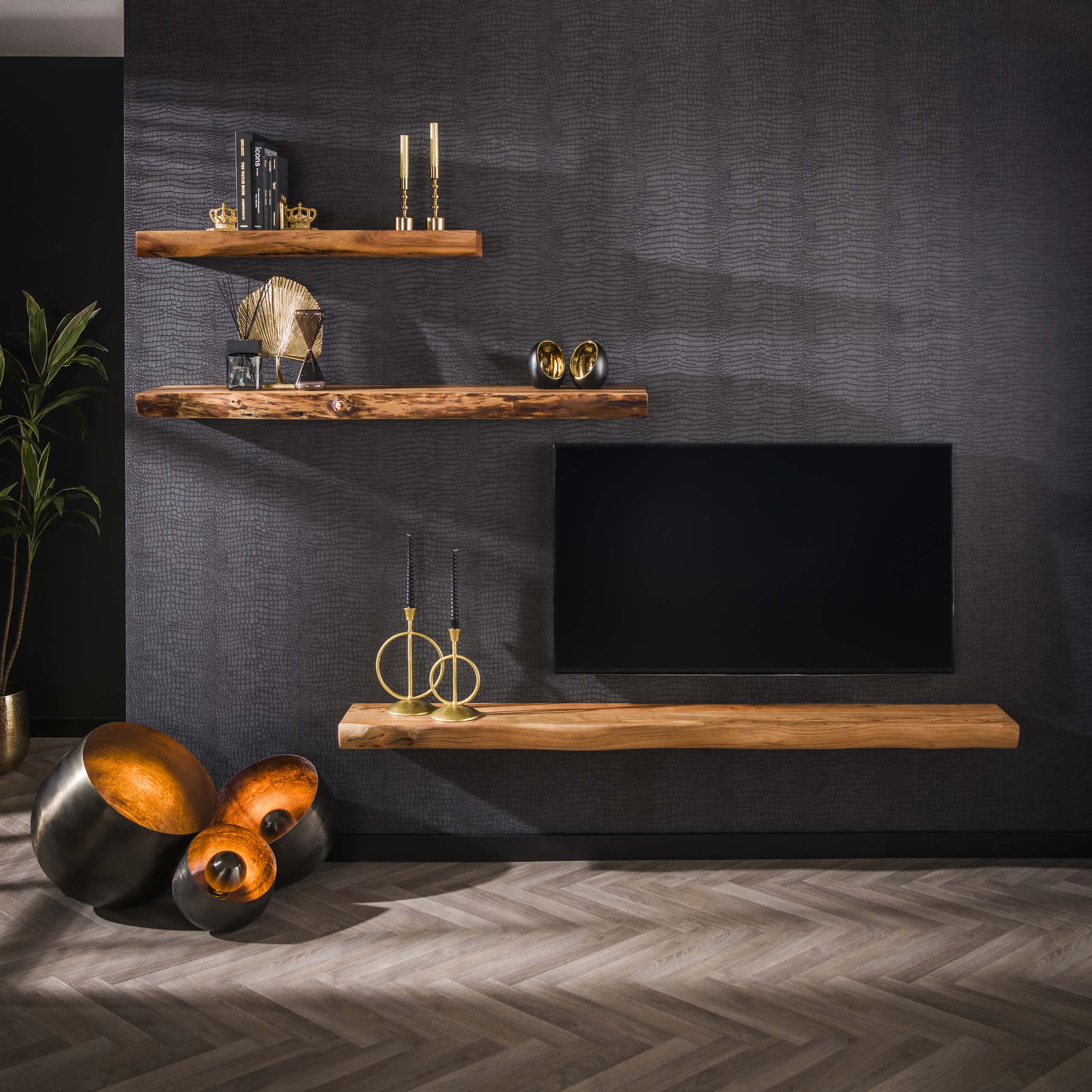 Mensola a muro 150 gradini / Acacia massiccia naturale