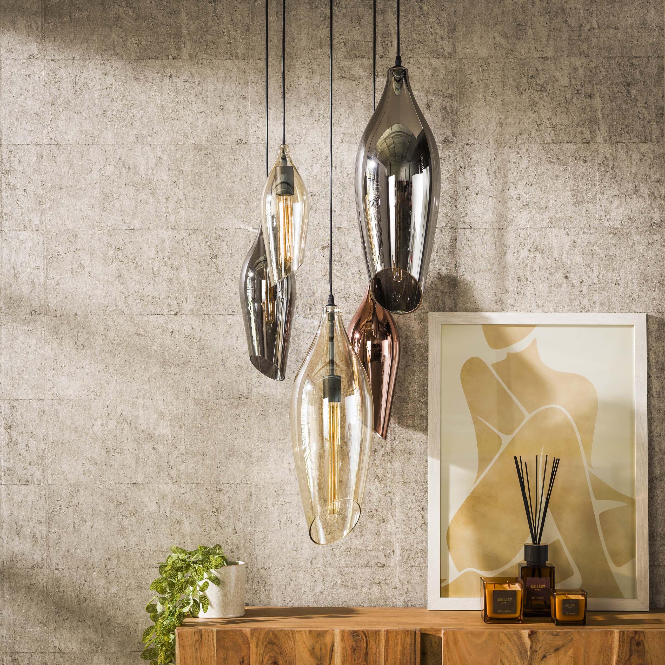 Lampada a sospensione 5L vetro misto cocoon a gradini / Nero