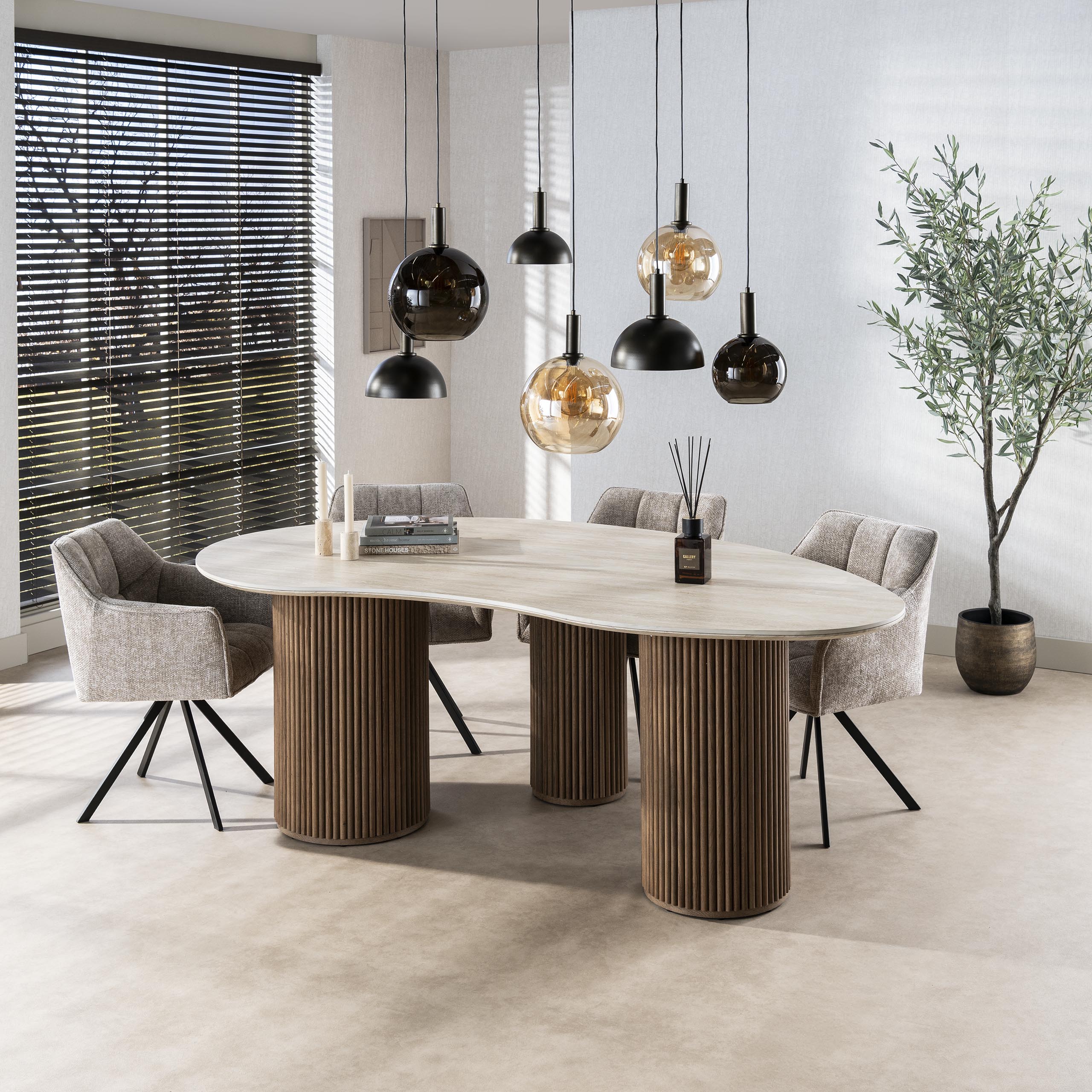 Tavolo da pranzo Romano a forma di rene 215 cm - Travertino in ceramica 3D