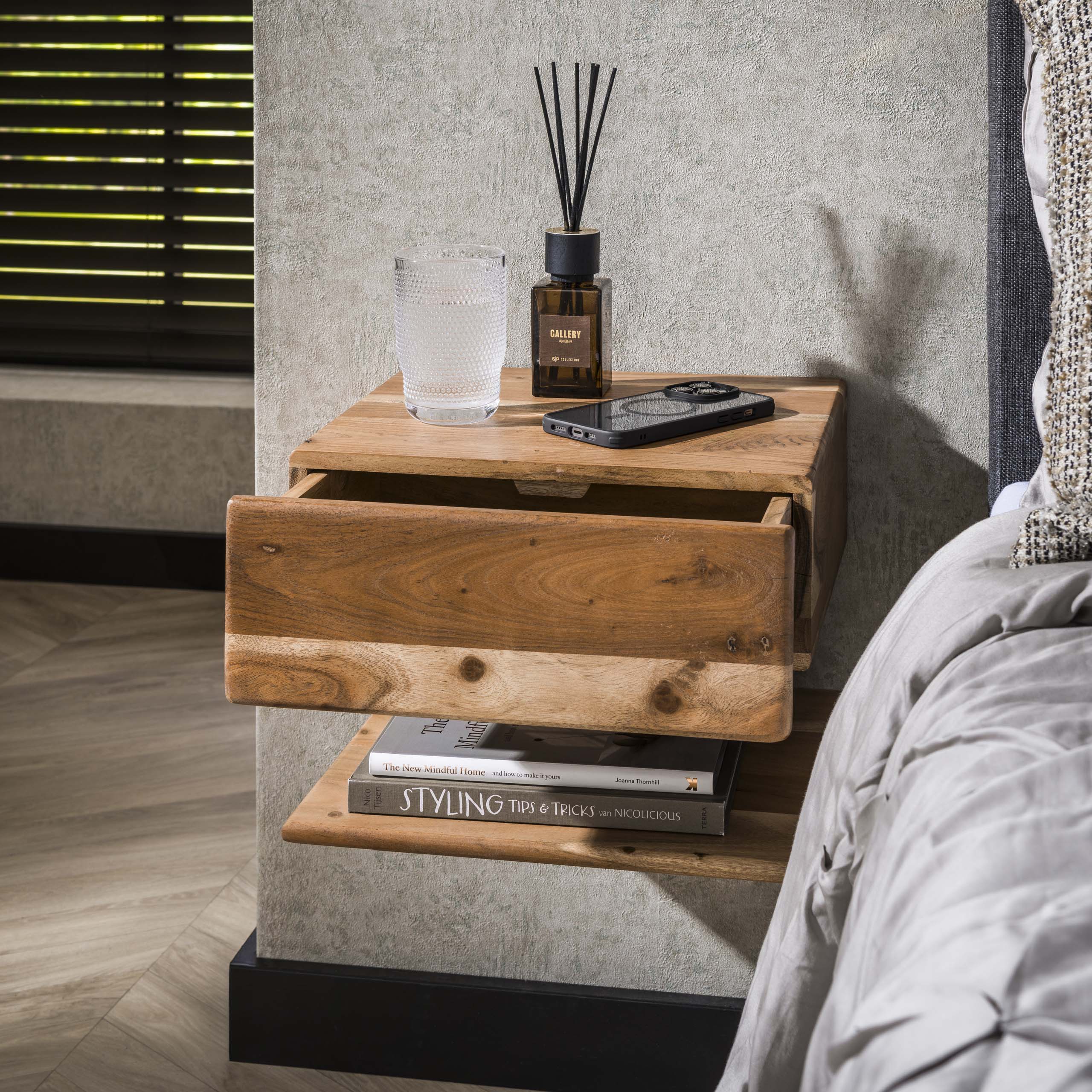 Bedside table 1L shelve / Solid acacia natural
