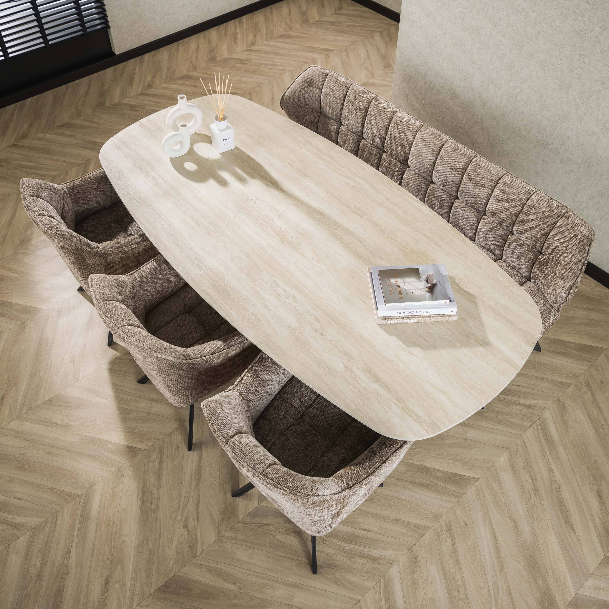 Tavolo da pranzo ovale Romano Cross 215 cm - Travertino in ceramica 3D