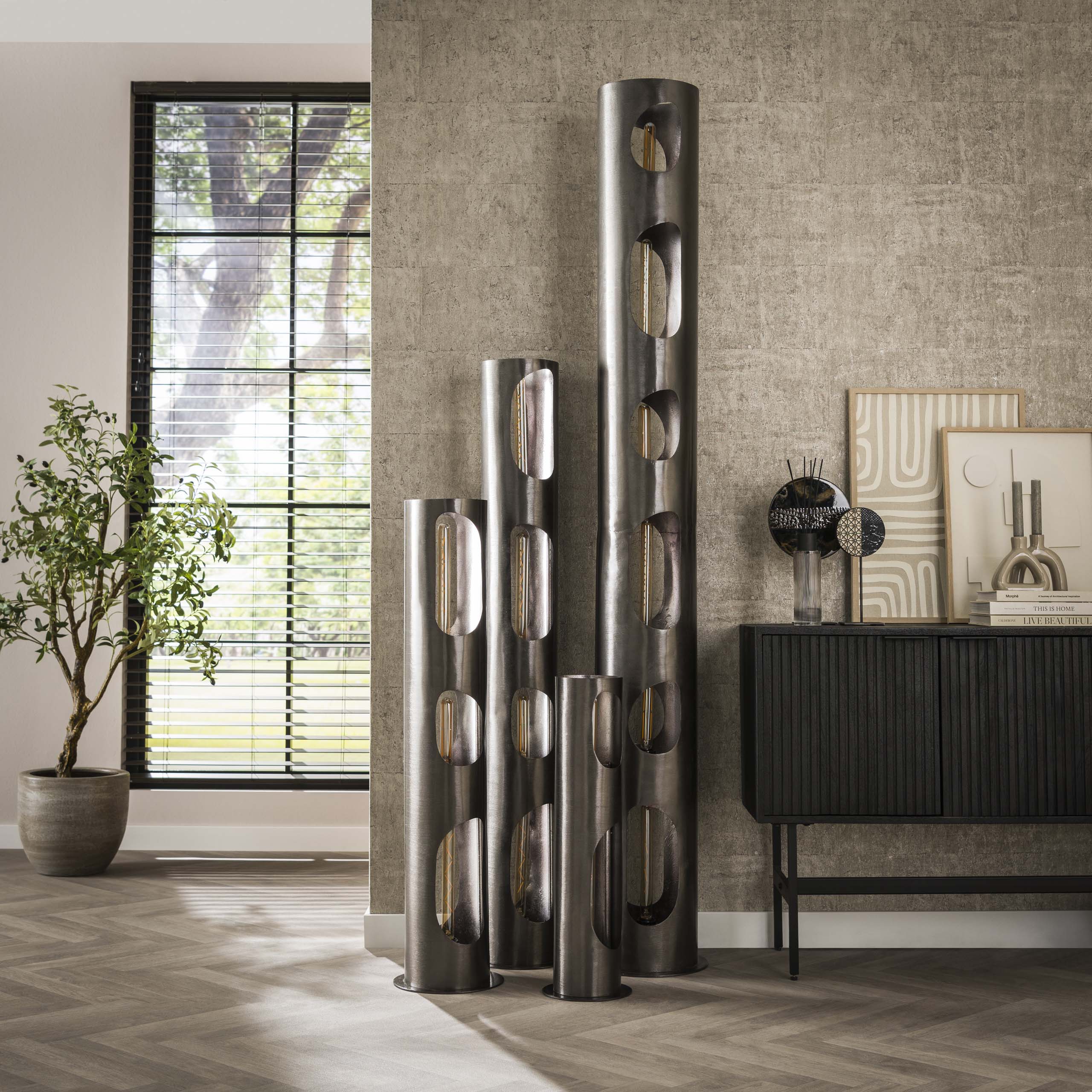 Lampada da terra Cilindro Organico a 3 luci - Nichel nero