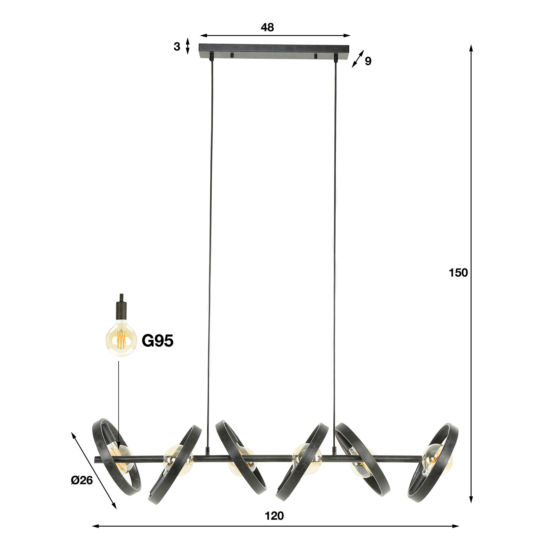 Hanging lamp 6L hover / Charcoal