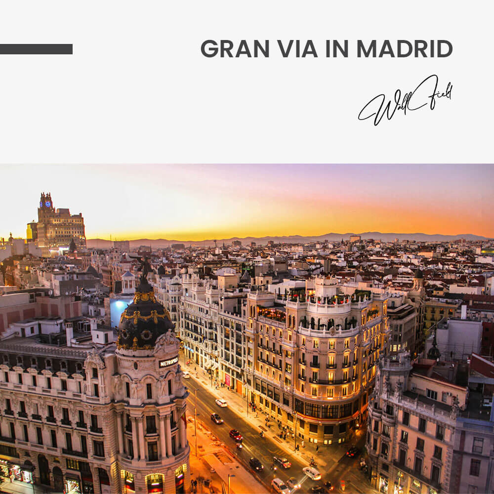 Sunset view of Gran Via in Madrid – Vetro
