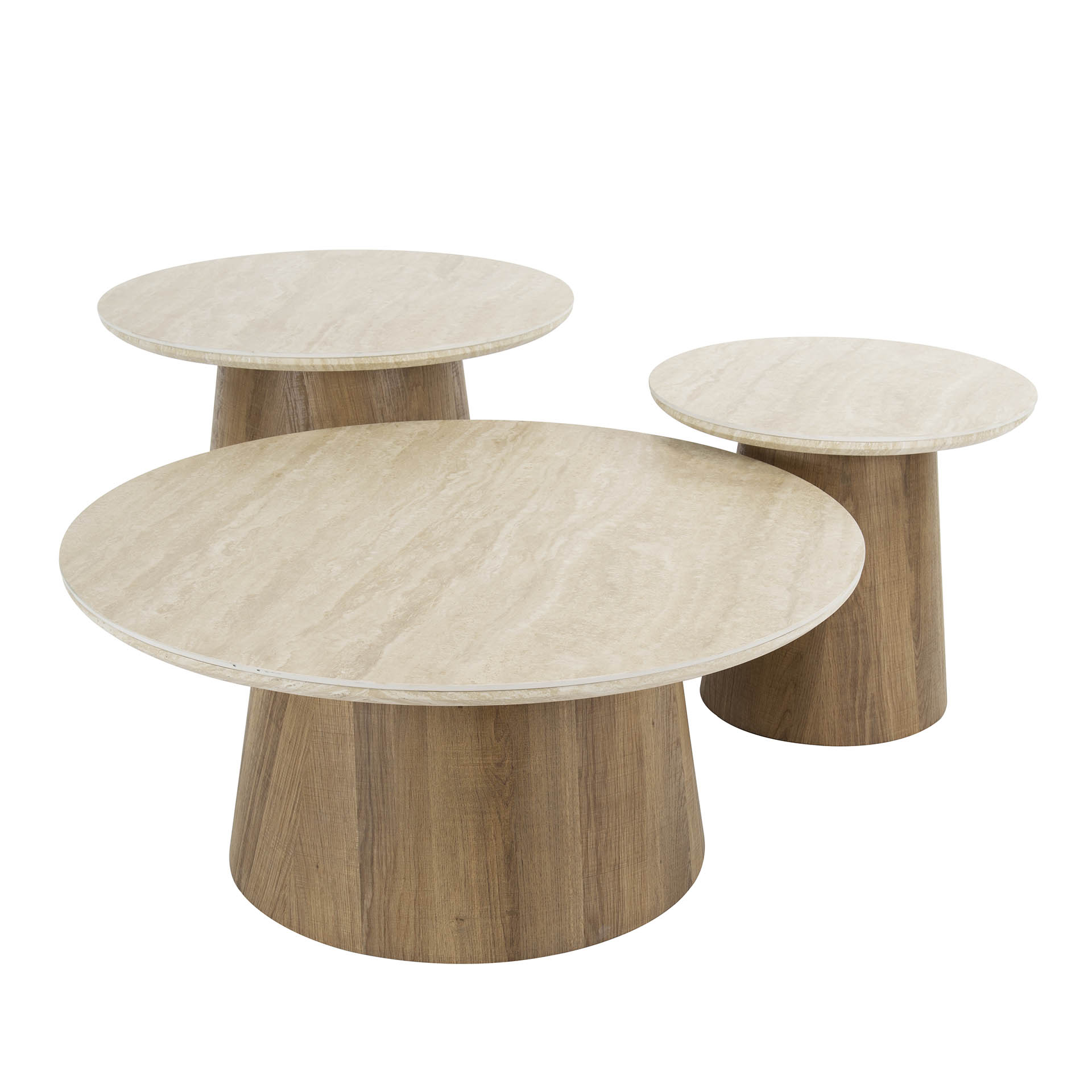 Tavolino Romano rotondo - Set di 3 - Ceramica travertino
