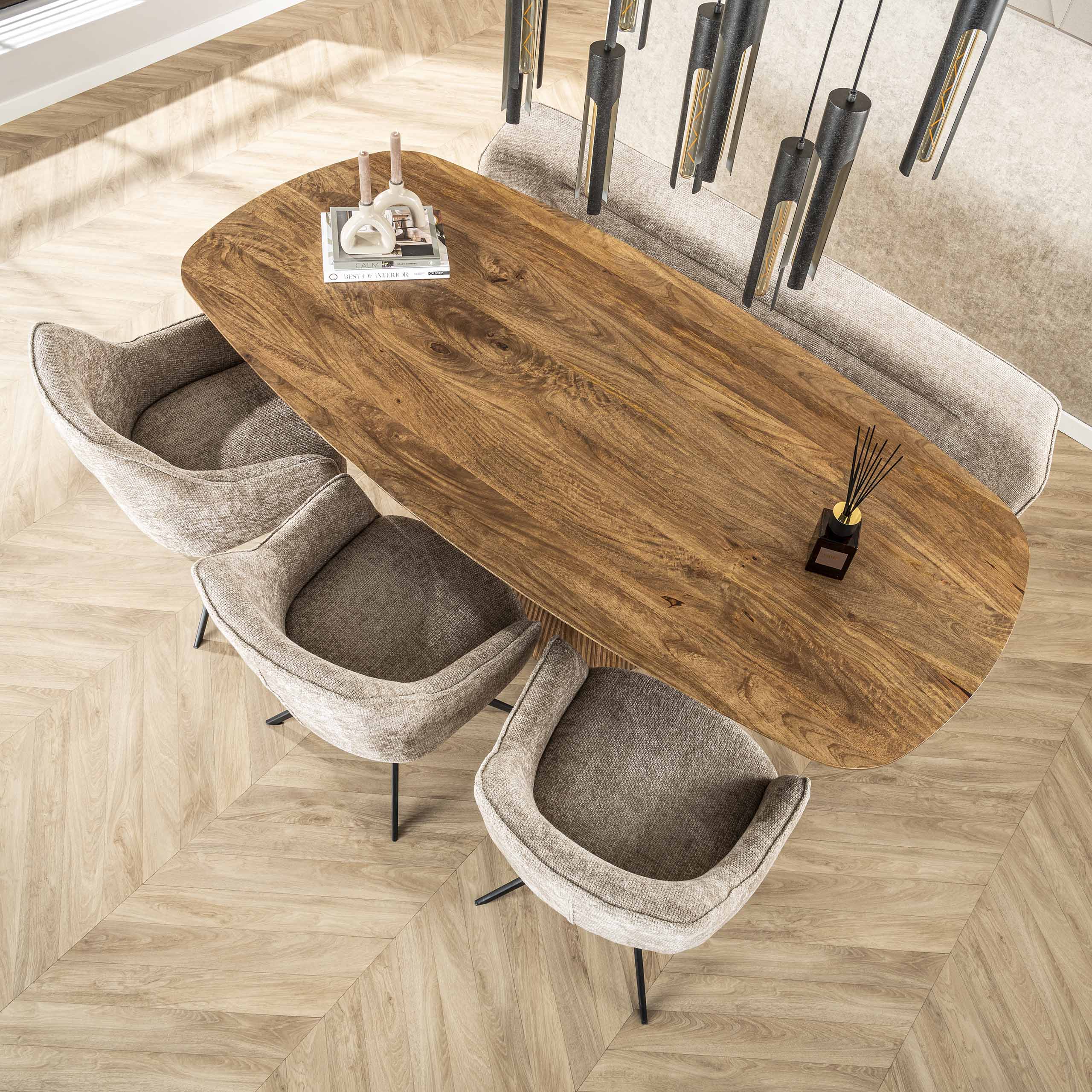 Dining table Wave Centro oval 215 cm - Solid mango sand color