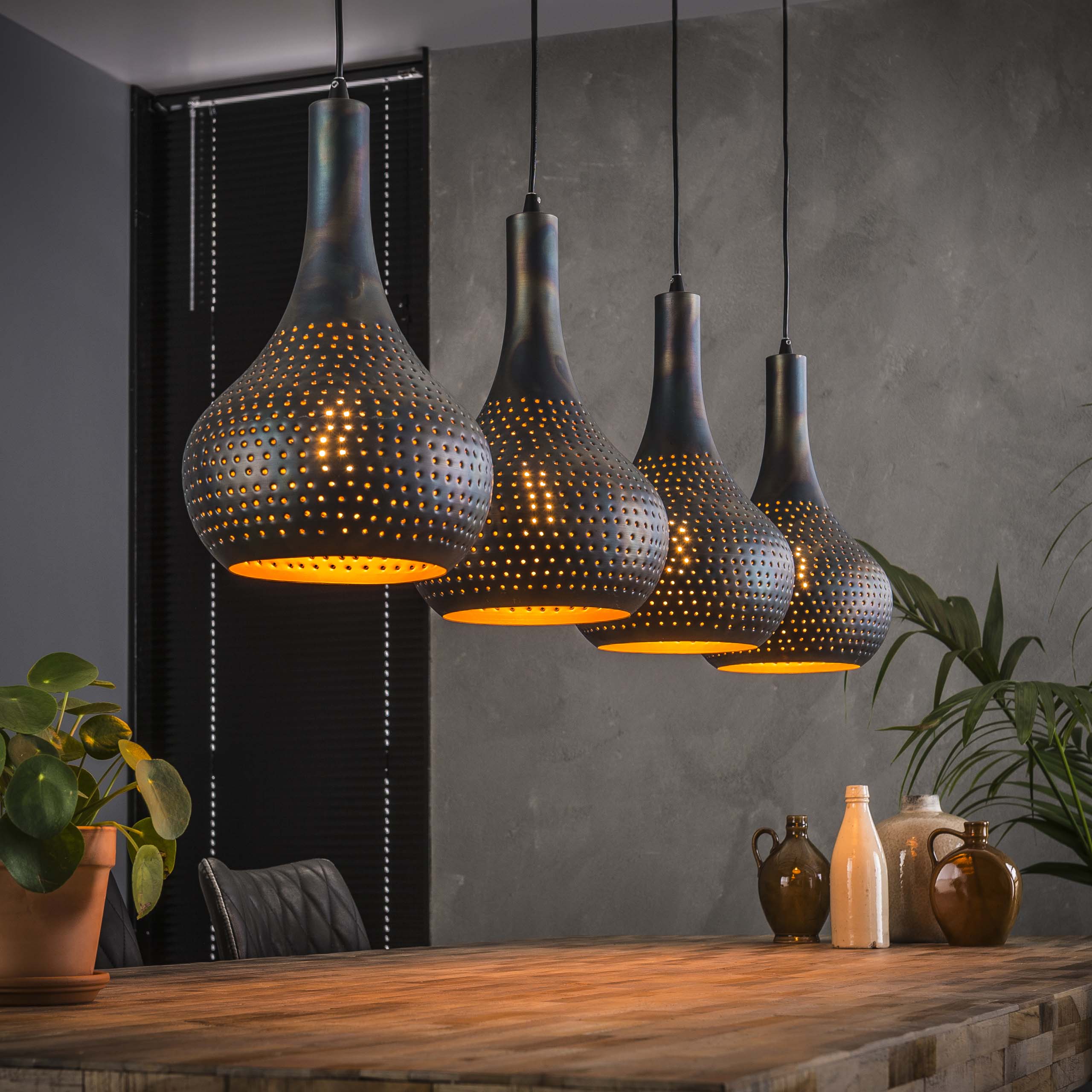 Hanging lamp 4L punch cone / Black brown