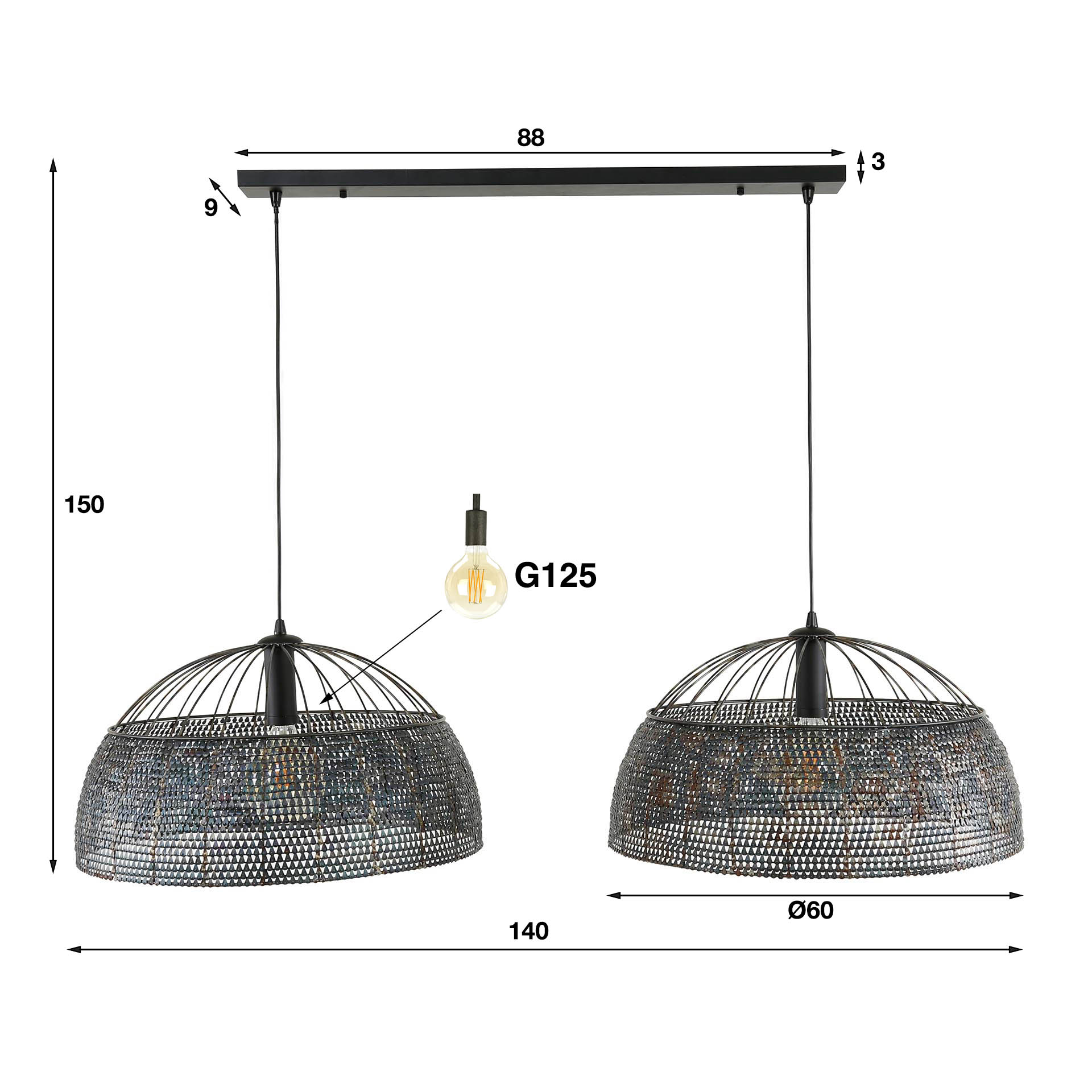 Lampada a sospensione Armor Open a 2 luci Ø60 - Marrone nero