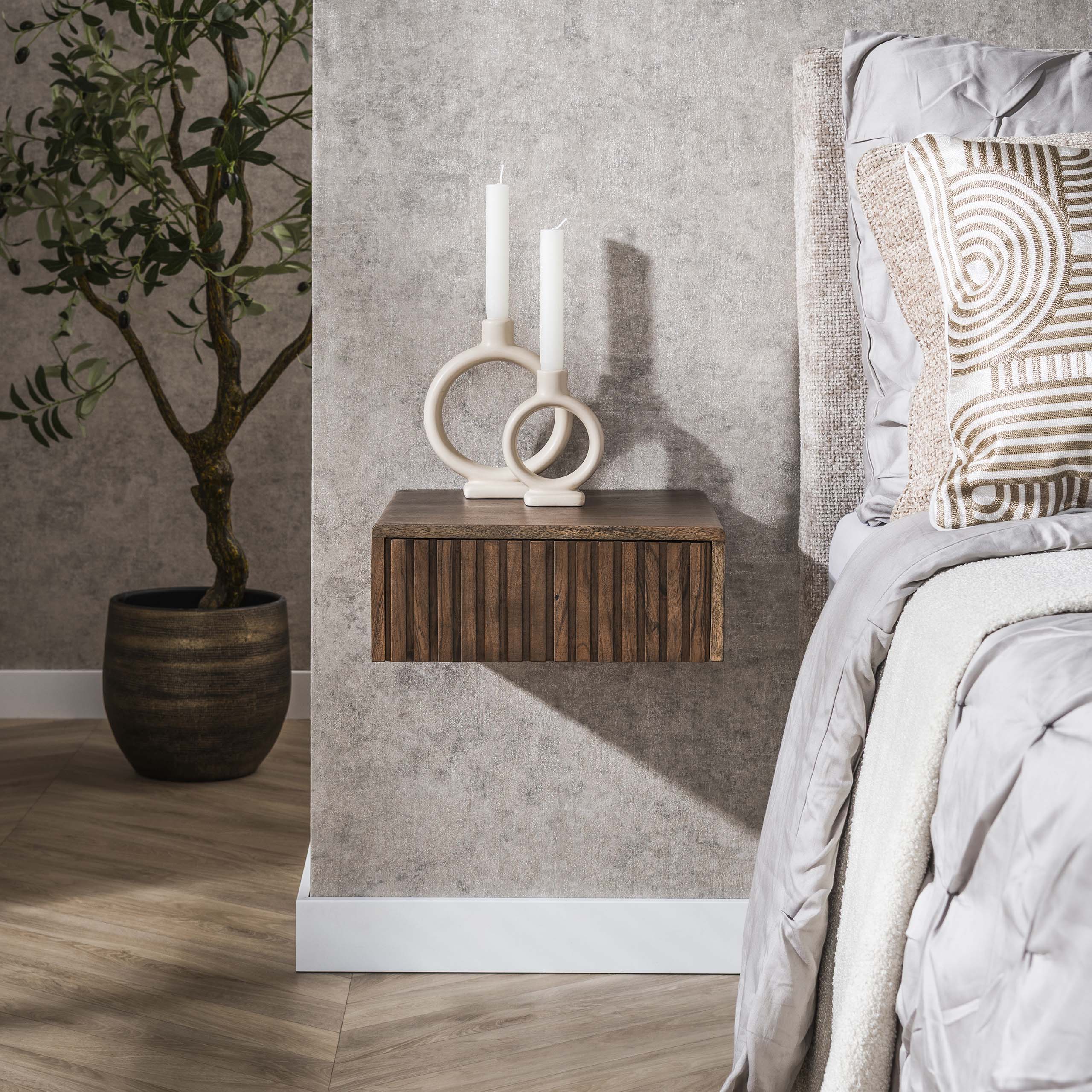 Bedside table Carve floating - 1 drawer - per 2 - Acacia brown