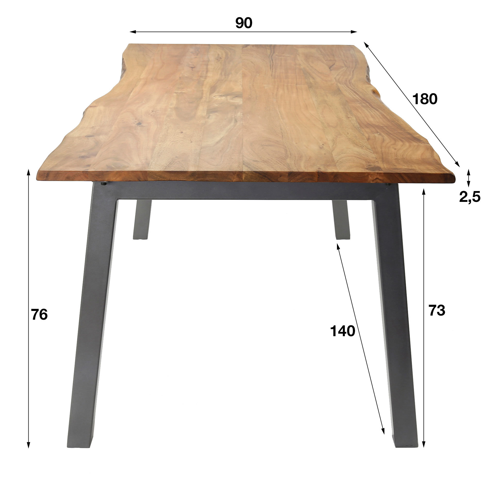 Tavolo da pranzo 180 bordo 25 mm / Acacia massiccia naturale