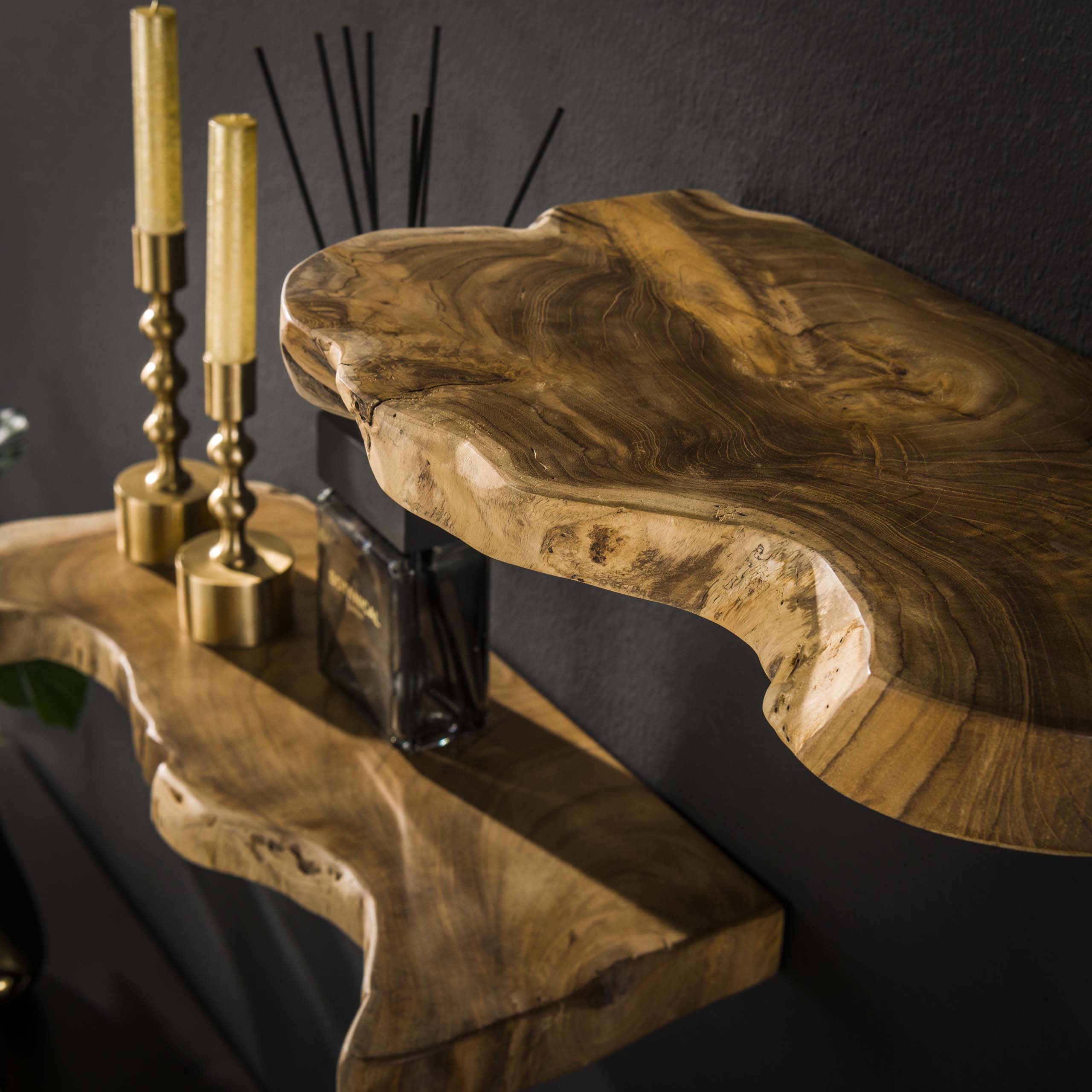 Wall shelf natural line set/3 / Solid recycled teak wood