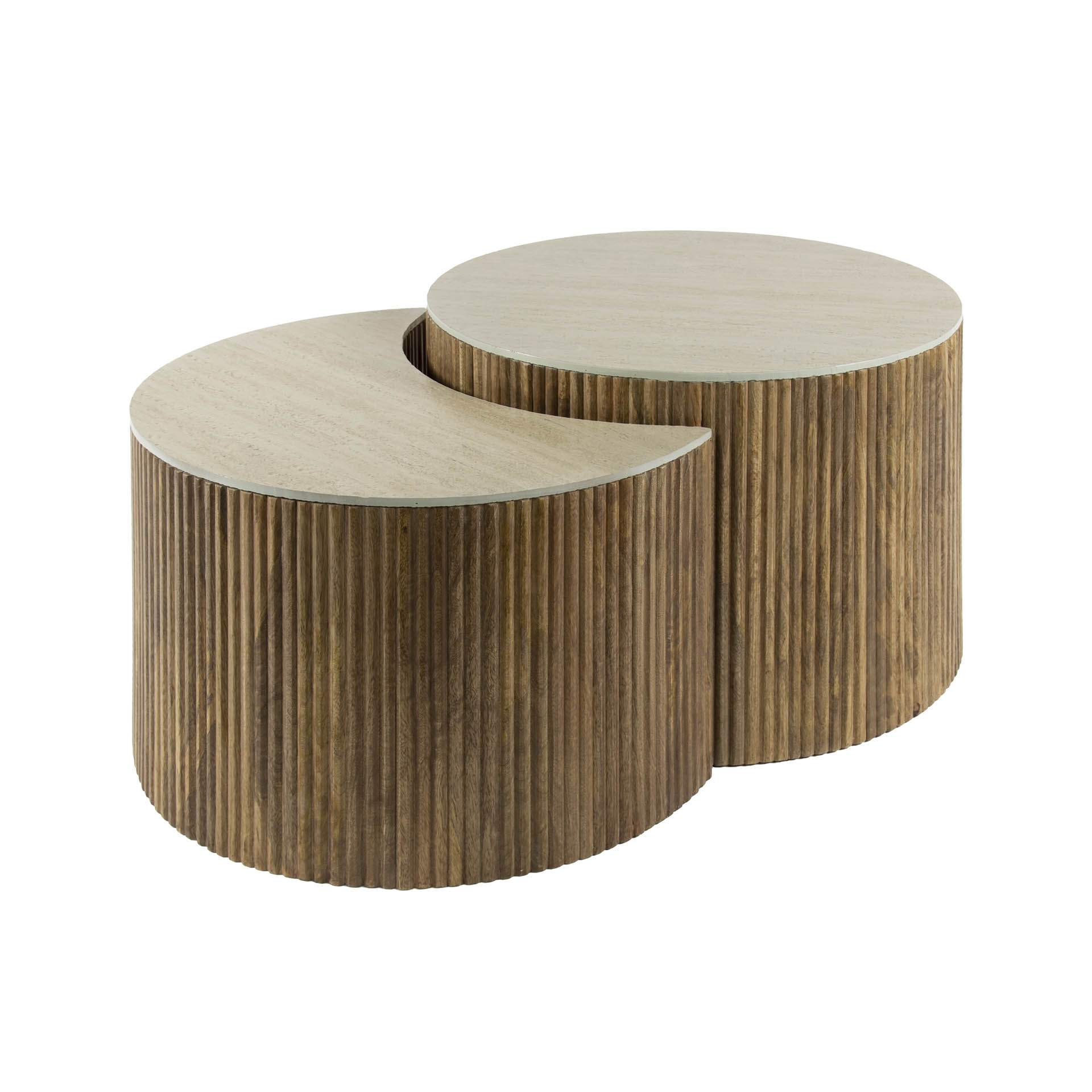 Tavolino Nuovo semicircolare - Set di 2 - Solido mango sabbia