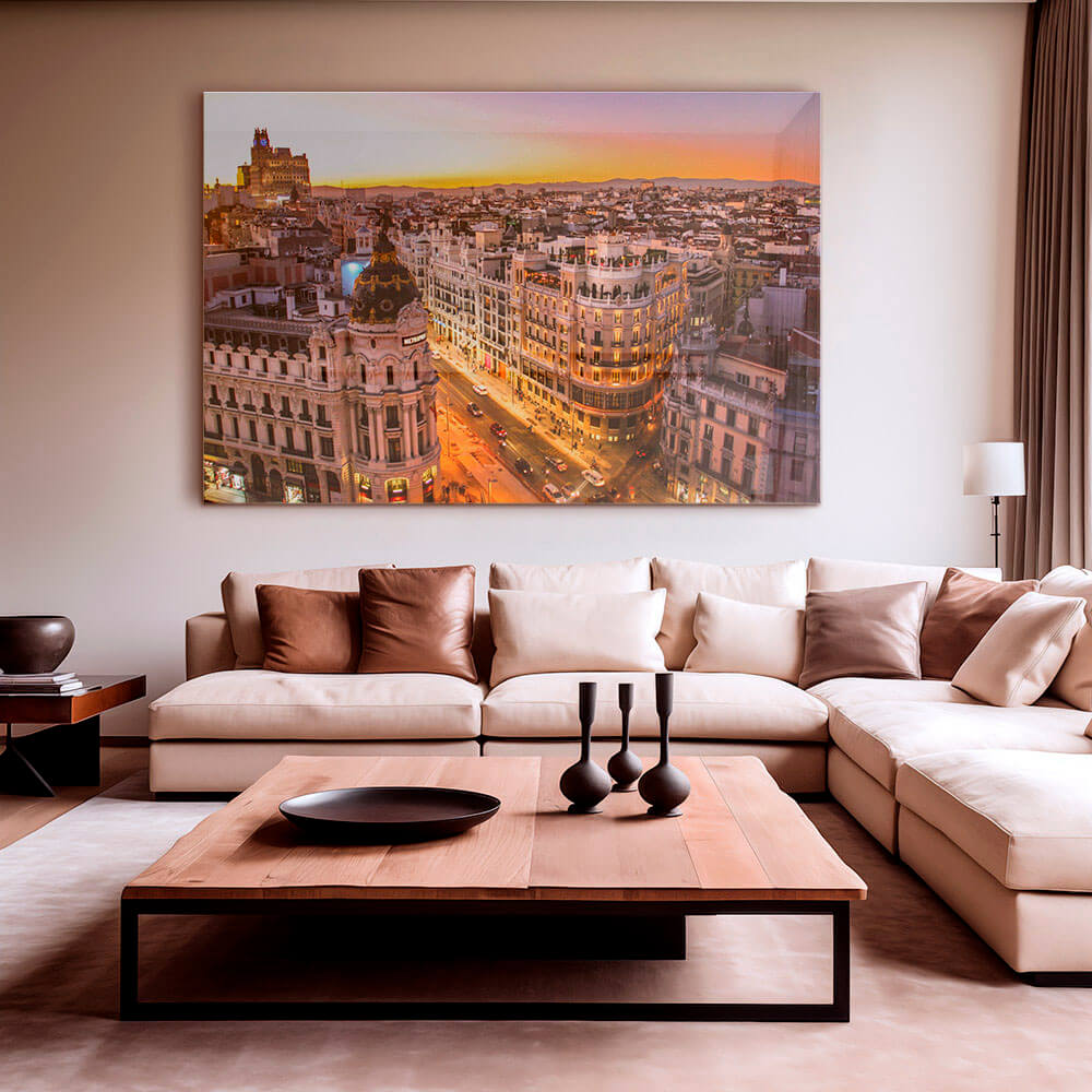 Sunset view of Gran Via in Madrid – Vetro
