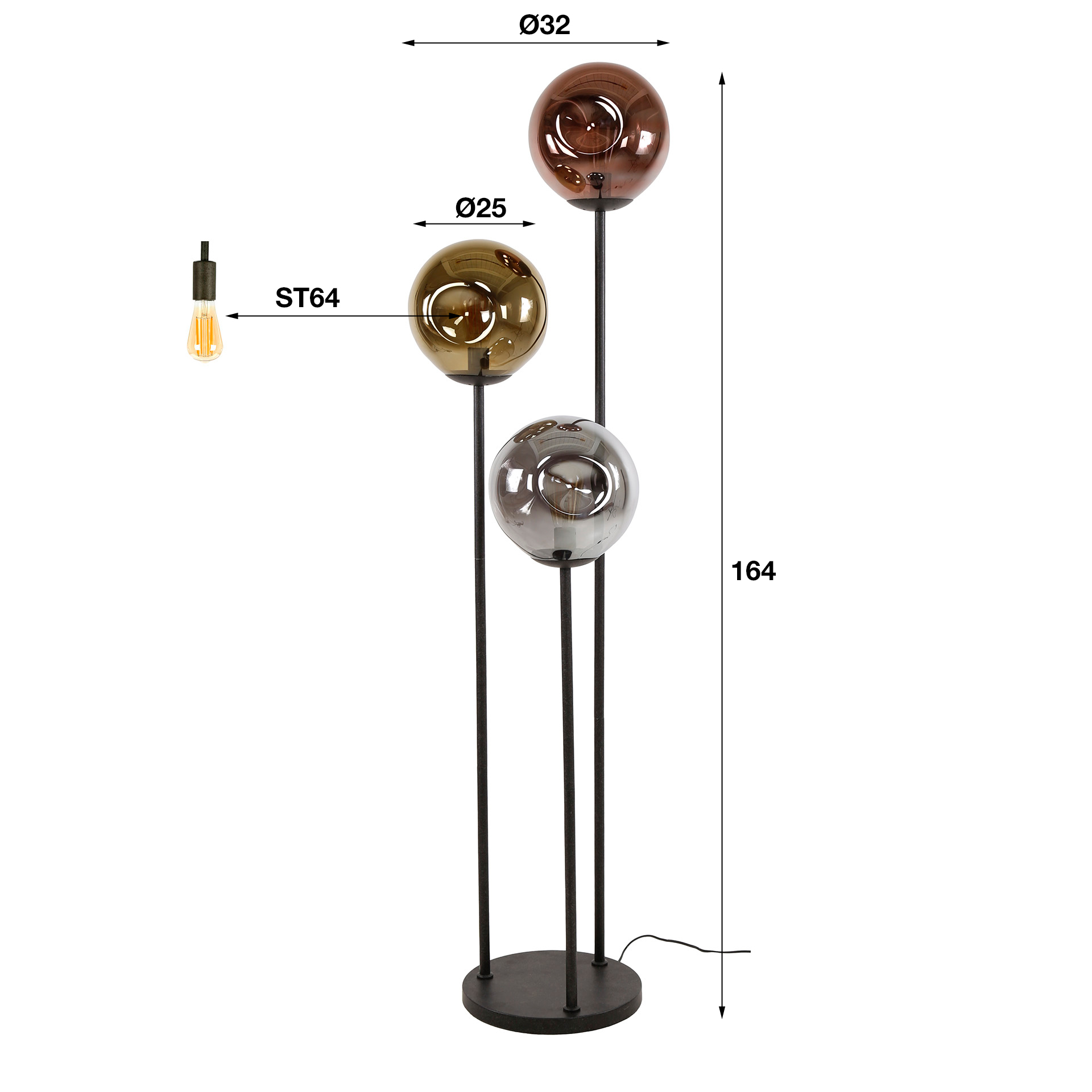 Lampada da terra Stellar a gradini a 3 luci - Nero artico